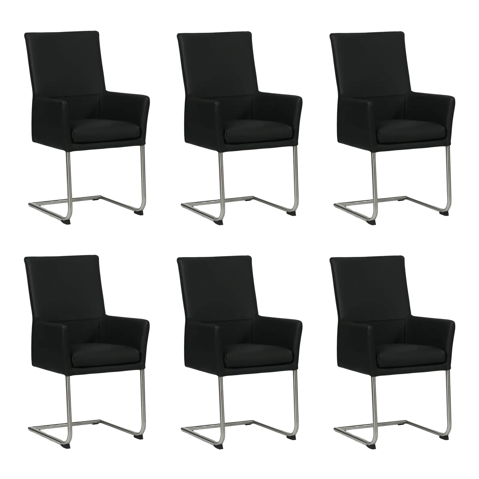 afbeelding van Set van 6 Leren eetkamerstoelen Rumor - Toledo Nero (zwart) - Sledepoot staal rond RVS