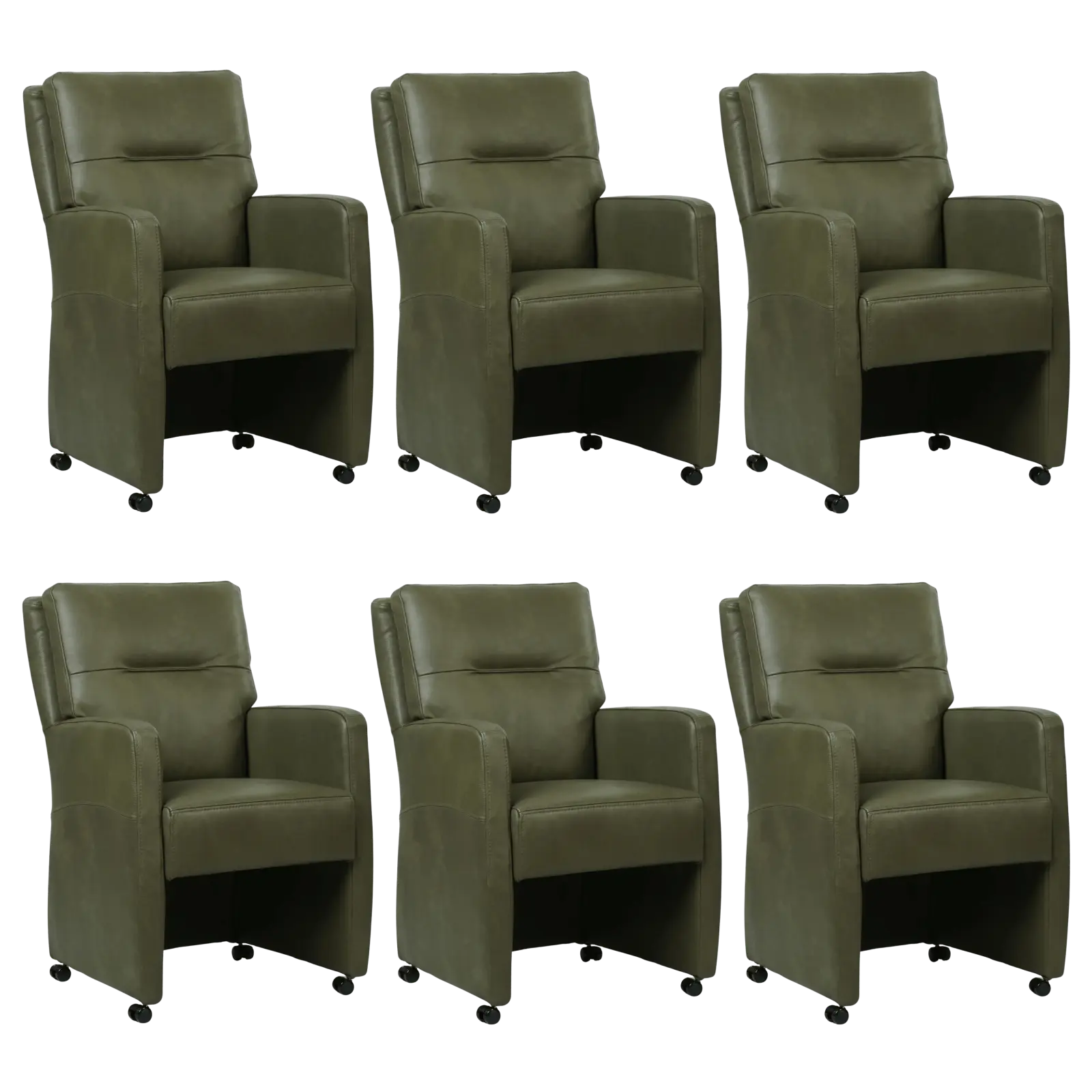 afbeelding van Set van 6 Leren eetkamerstoelen Sharp - Granada Moss (olijf/groen) - Zonder handgreep