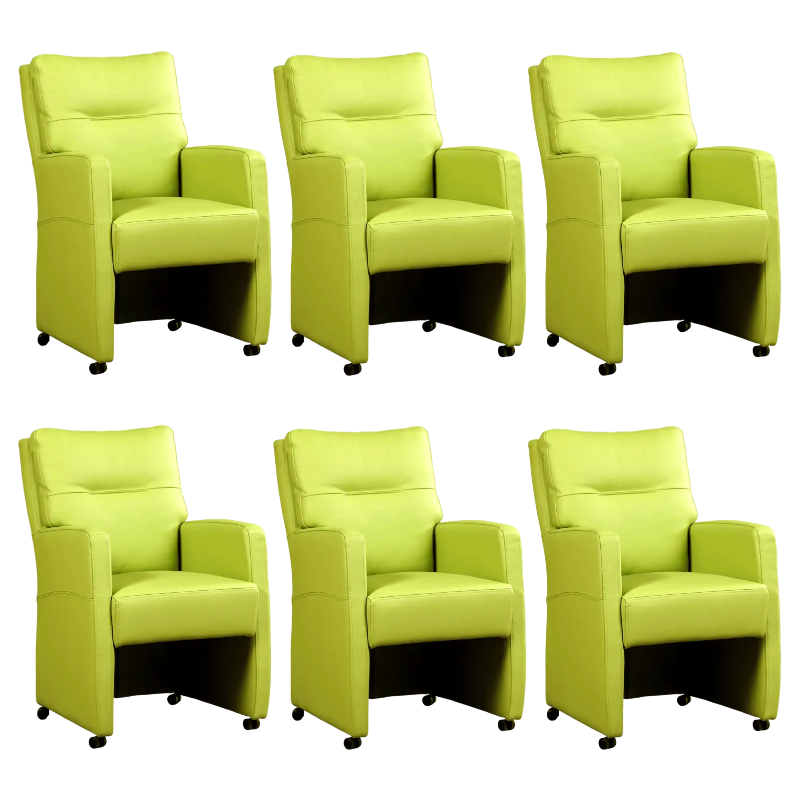 afbeelding van Set van 6 Leren eetkamerstoelen Sharp - Hermes Lime (felgroen) - Met handgreep zwart