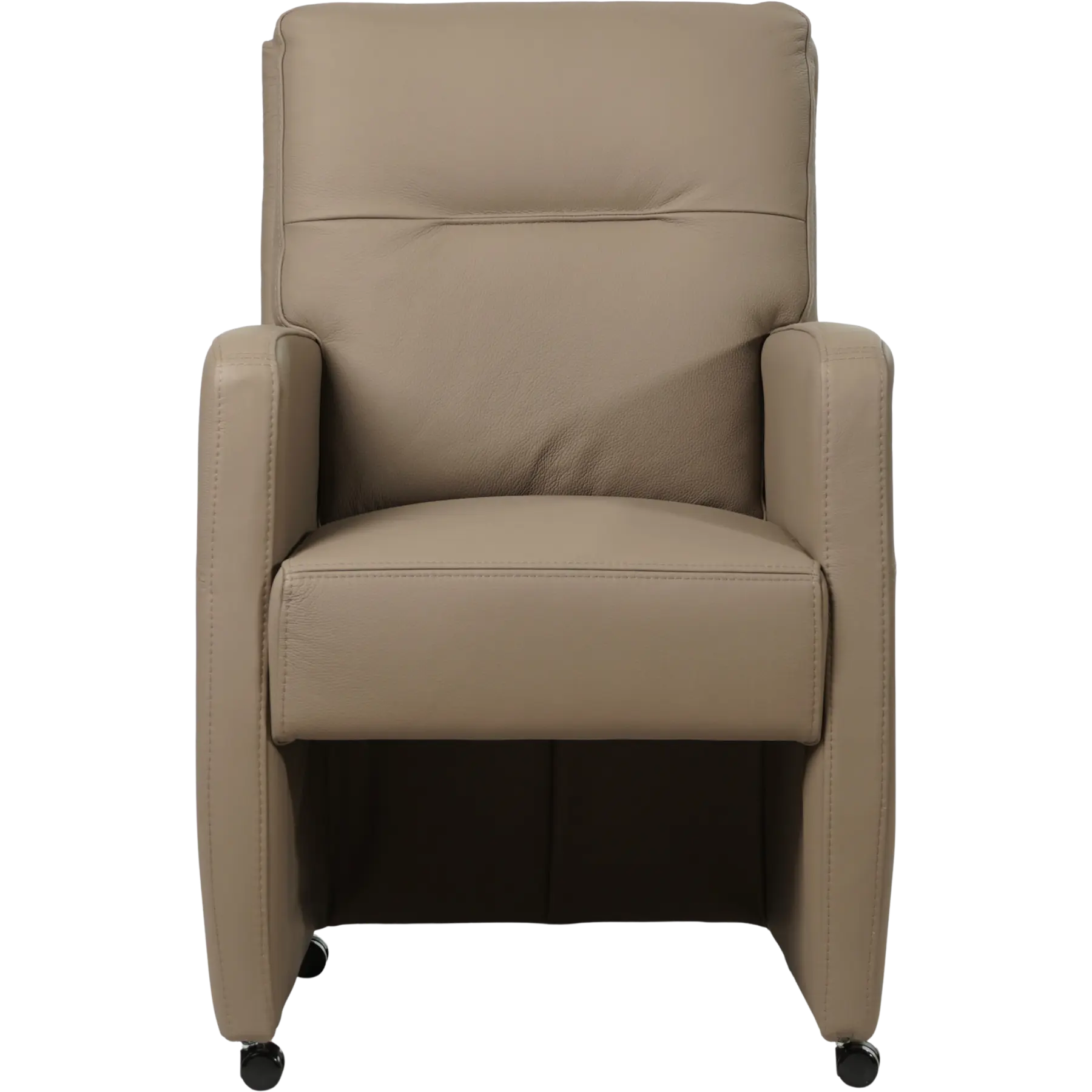 afbeelding van Set van 6 Leren eetkamerstoelen Sharp - Hermes Mocca (taupe/bruin) - Met handgreep zwart