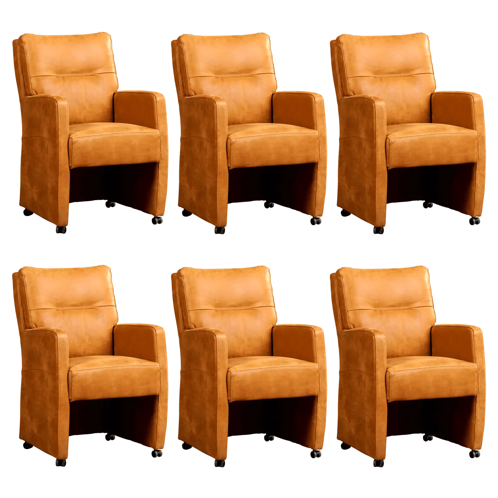 afbeelding van Set van 6 Leren eetkamerstoelen Sharp - Kenia Cognac (cognac) - Met handgreep RVS