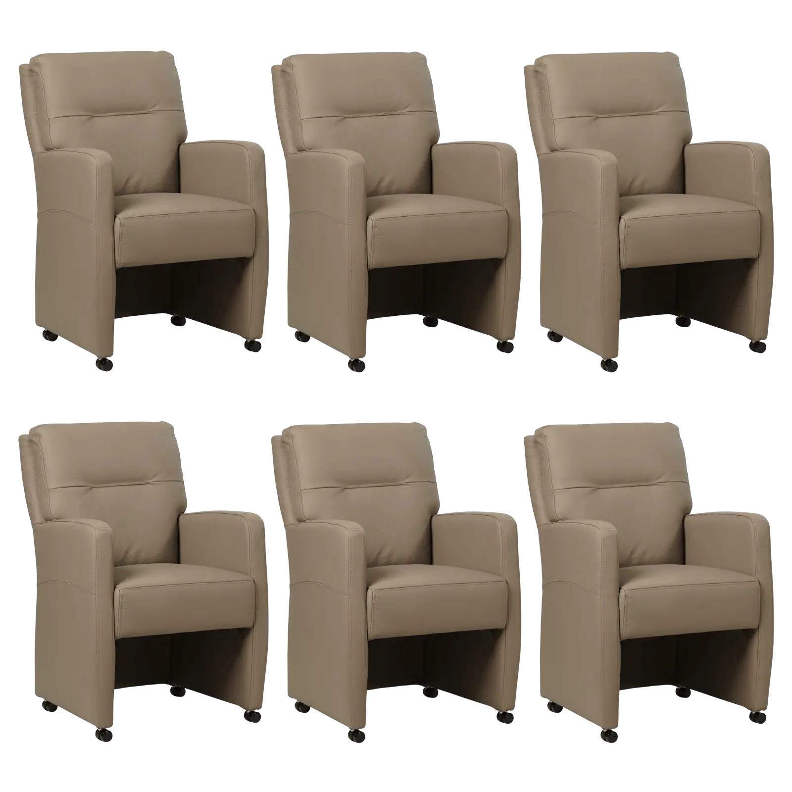 afbeelding van Set van 6 Leren eetkamerstoelen Sharp - Toledo Mocca (taupe/bruin) - Met handgreep RVS