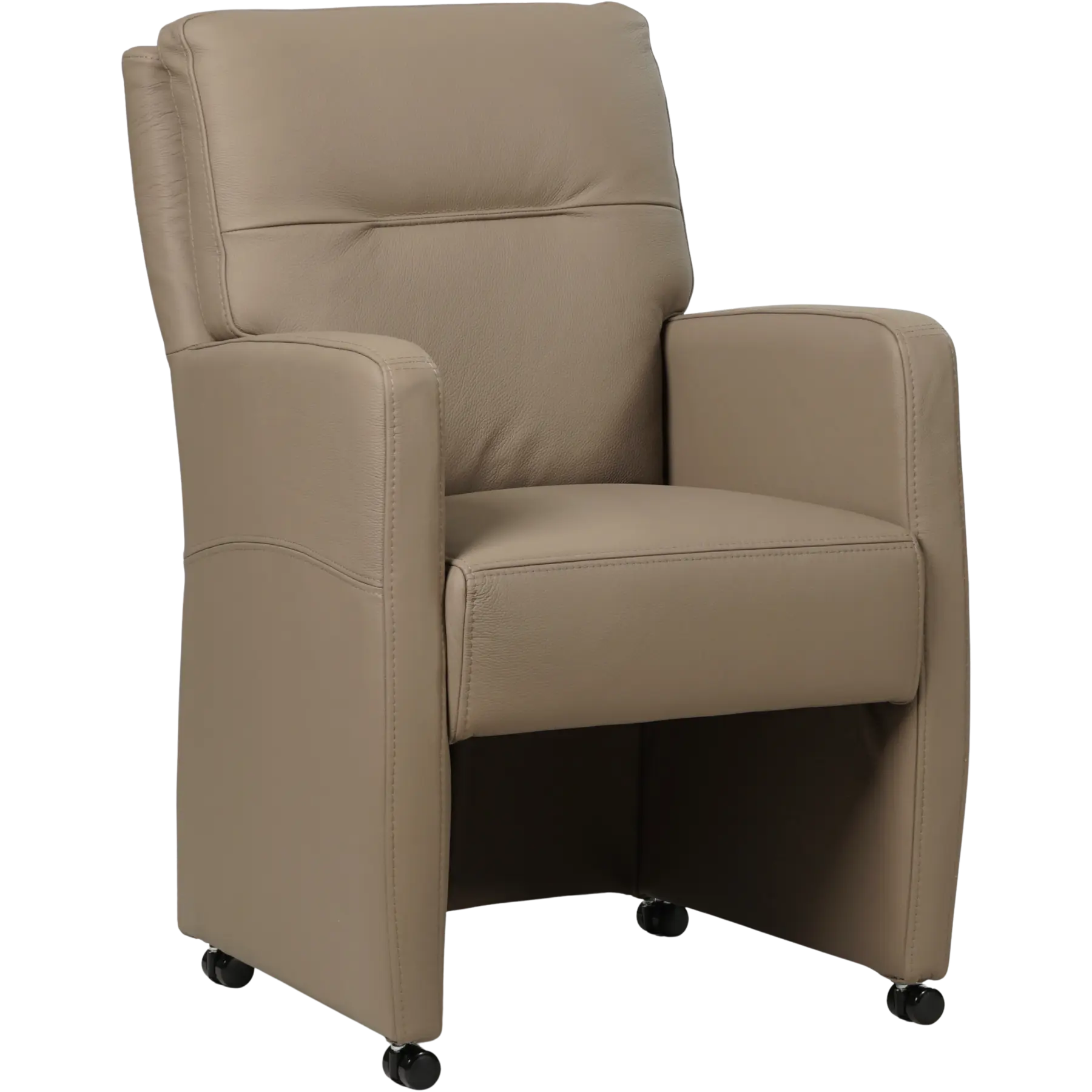 afbeelding van Set van 6 Leren eetkamerstoelen Sharp - Toledo Mocca (taupe/bruin) - Met handgreep RVS