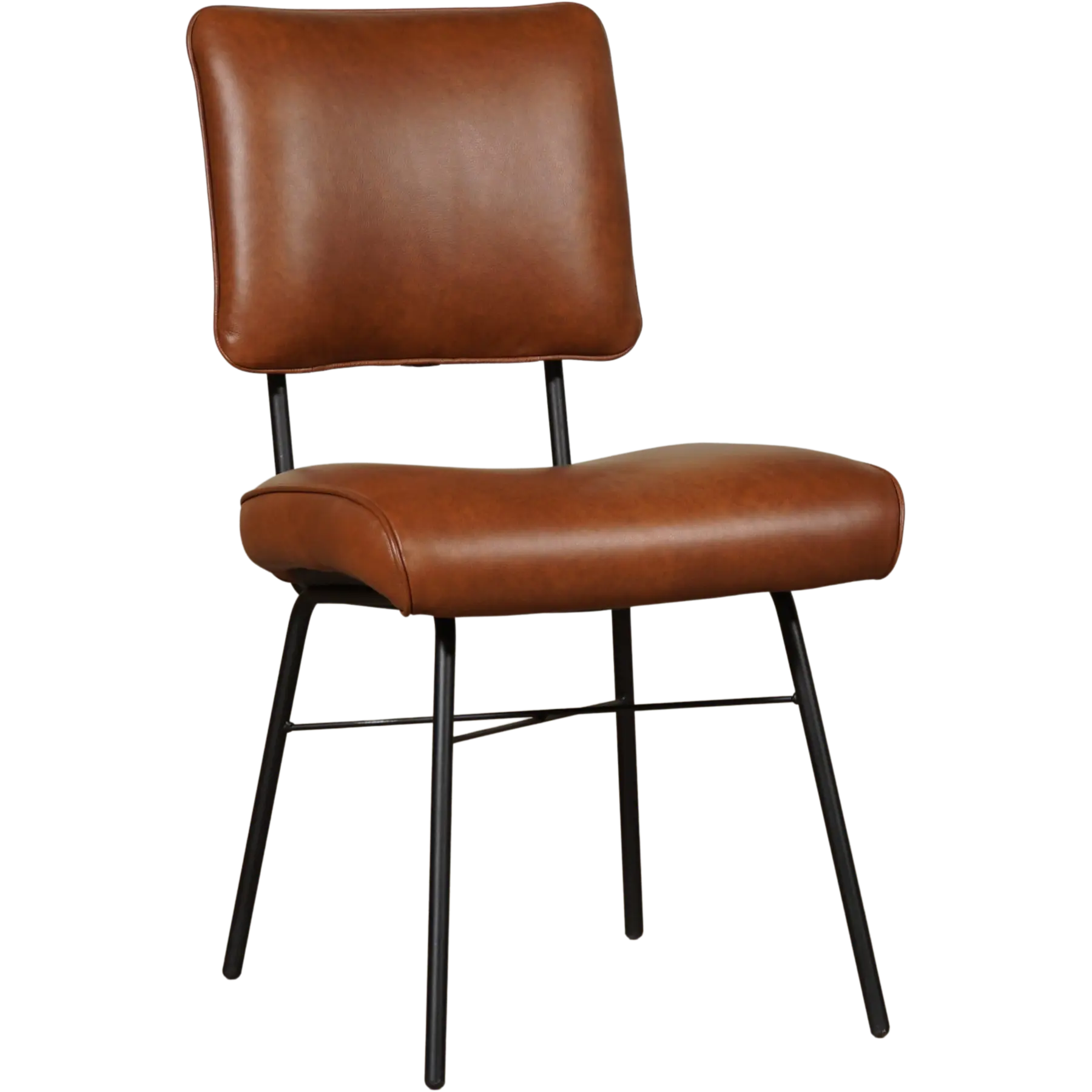 afbeelding van Set van 6 Leren eetkamerstoelen Solid - Granada Savannah (cognac) - Poten staal rond zwart