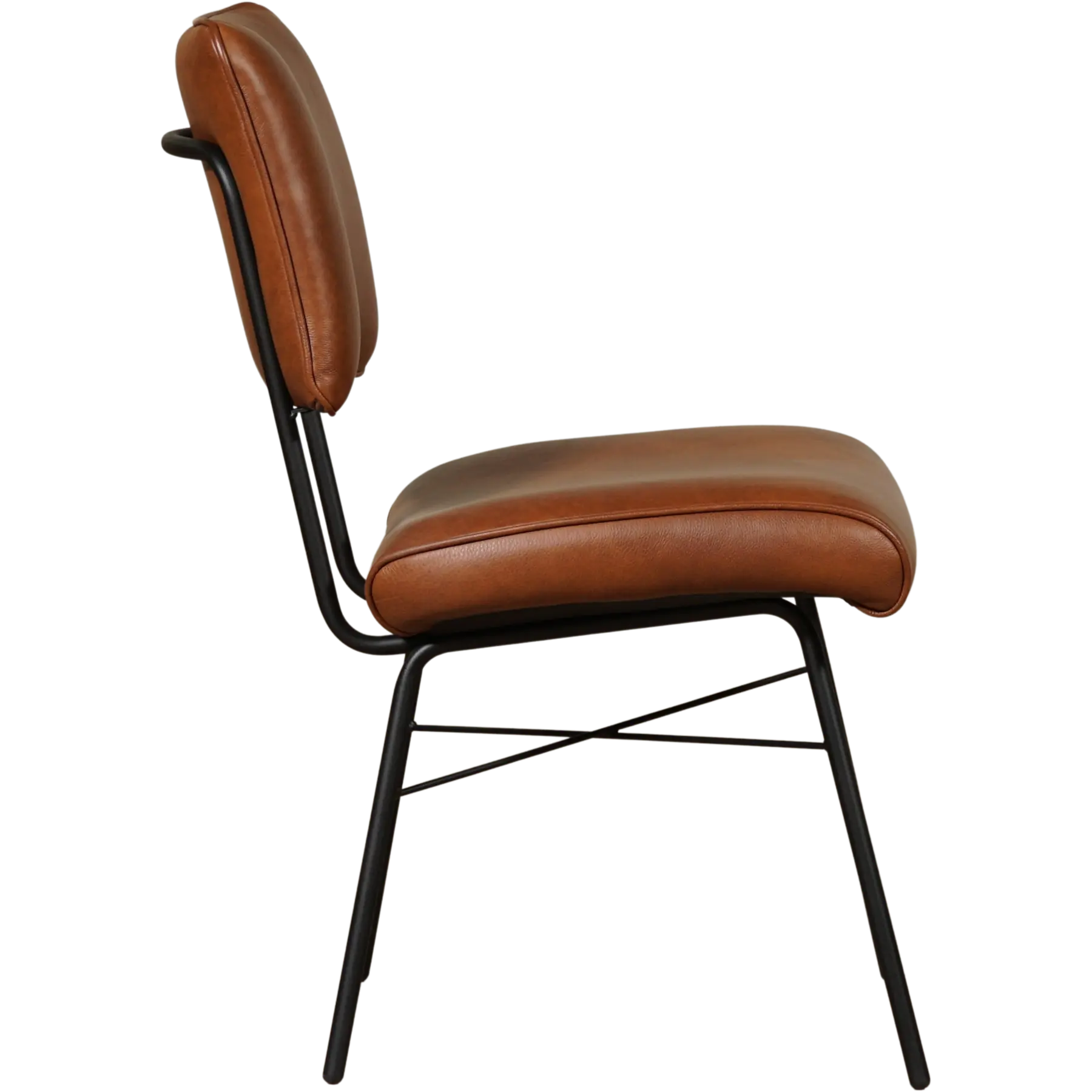 afbeelding van Set van 6 Leren eetkamerstoelen Solid - Granada Savannah (cognac) - Poten staal rond zwart
