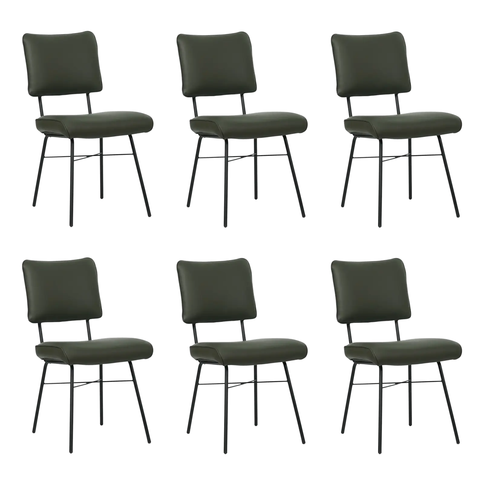 afbeelding van Set van 6 Leren eetkamerstoelen Solid - Toledo Verde (donkergroen) - Poten staal rond zwart