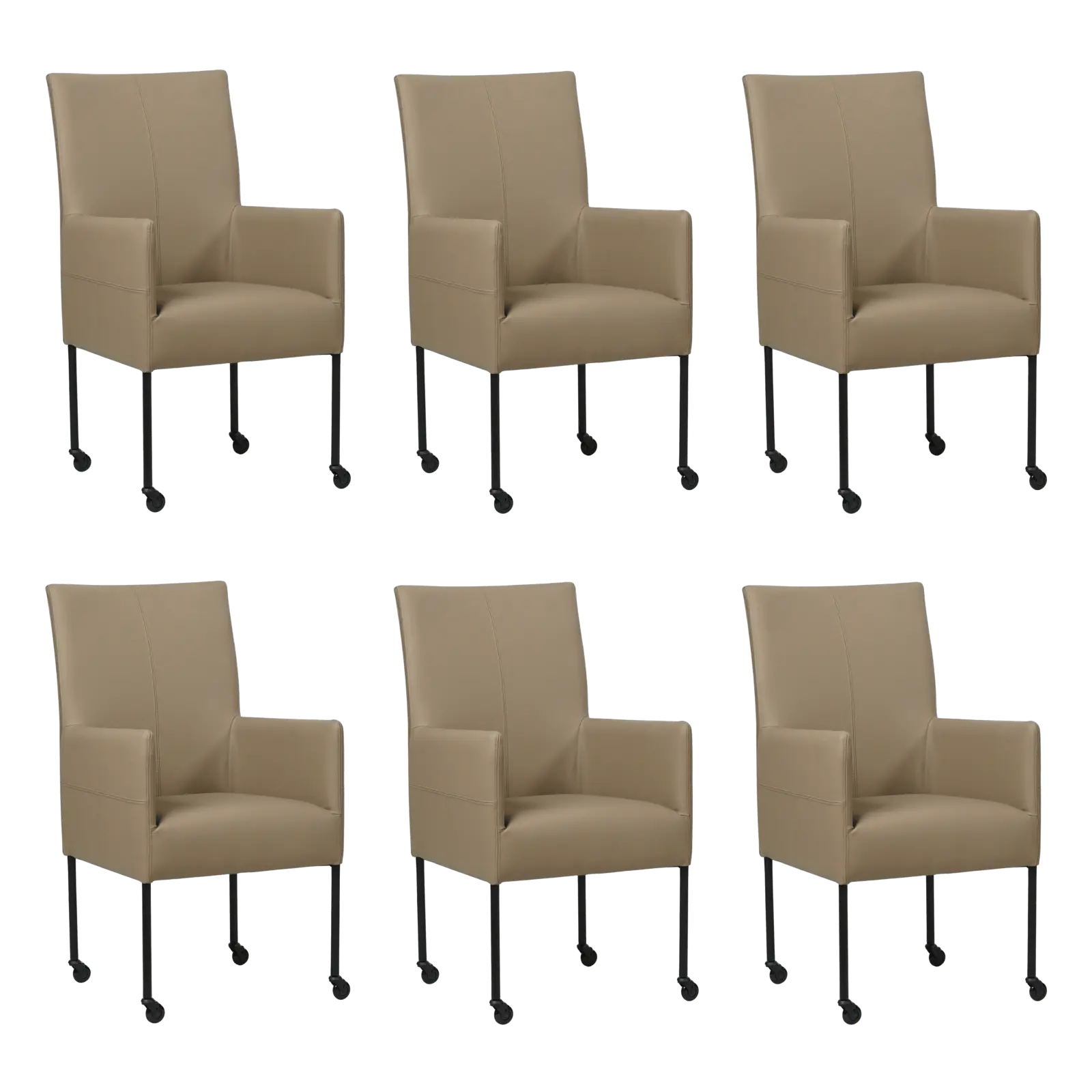 afbeelding van Set van 6 Leren eetkamerstoelen Spark - Toledo Mocca (taupe/bruin) - Poten staal rond zwart