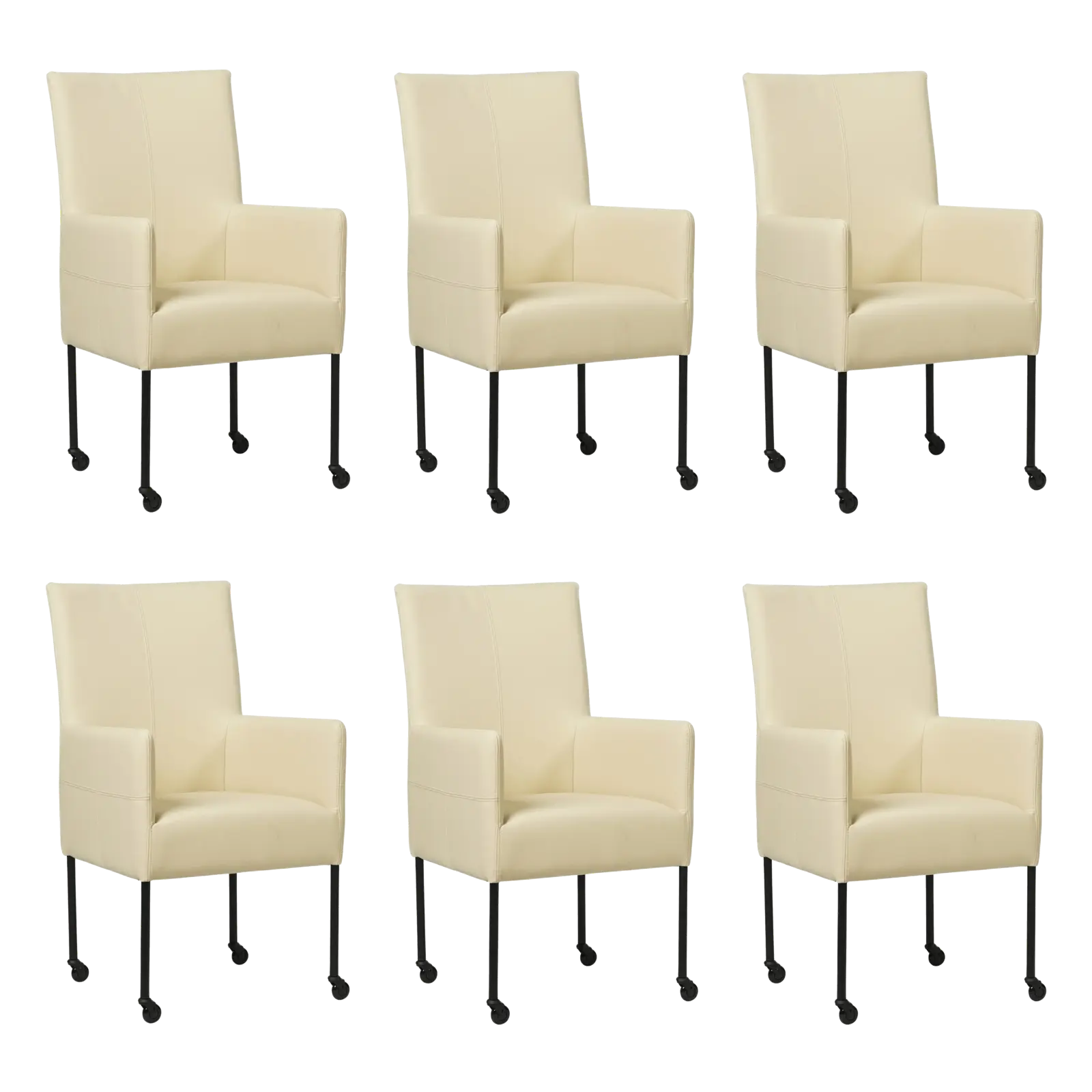 afbeelding van Set van 6 Leren eetkamerstoelen Spark - Toledo Polar (crème) - Poten staal rond zwart