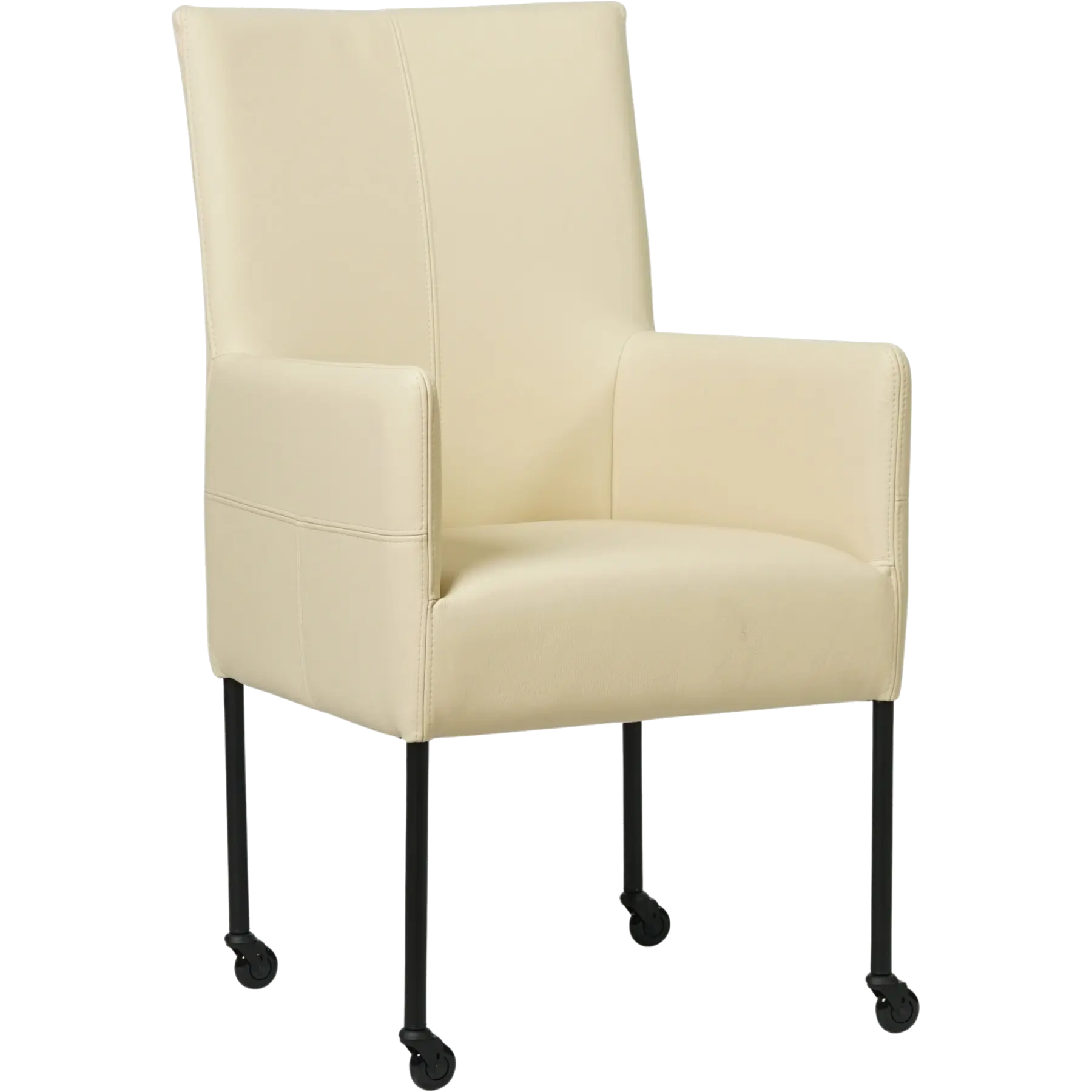 afbeelding van Set van 6 Leren eetkamerstoelen Spark - Toledo Polar (crème) - Poten staal rond zwart