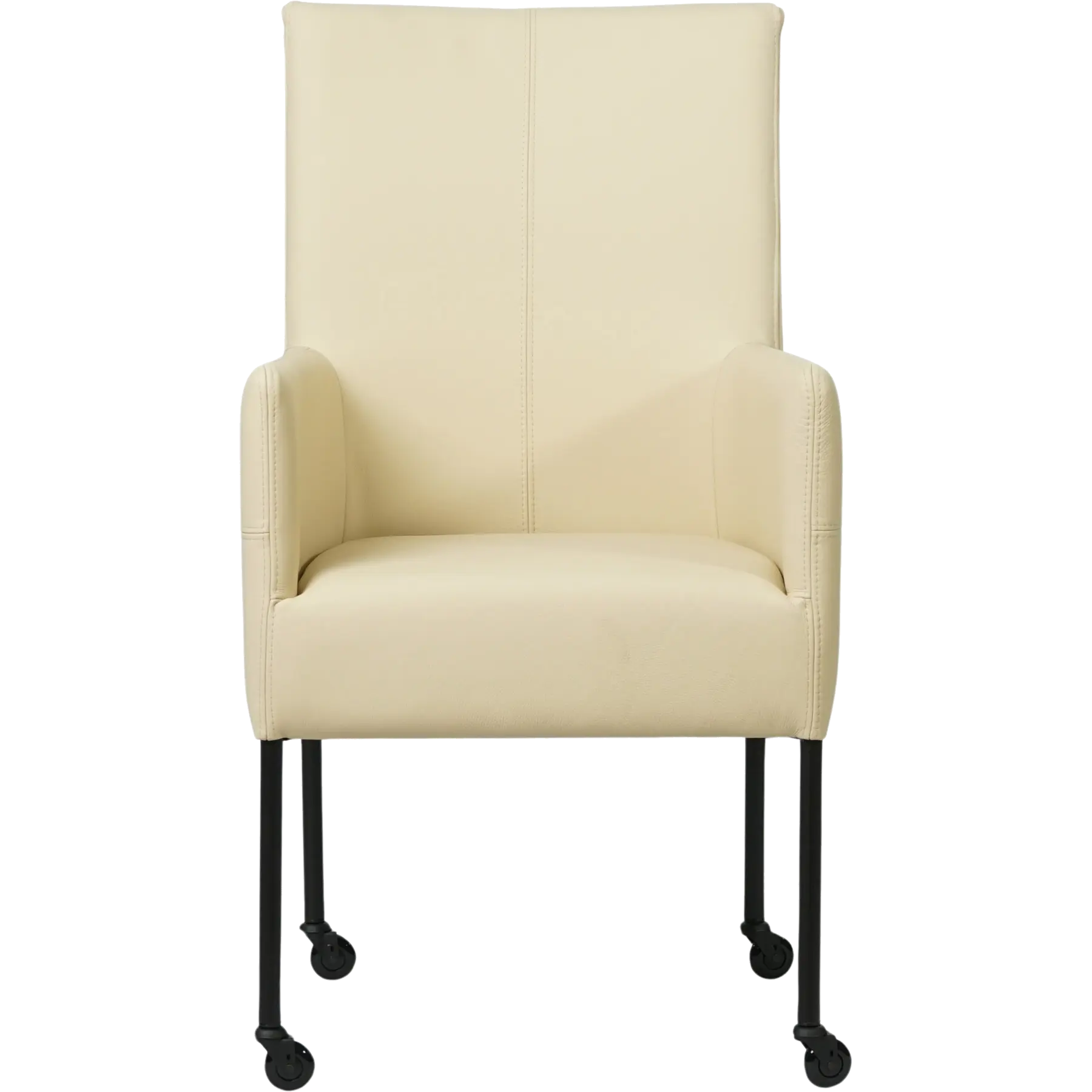 afbeelding van Set van 6 Leren eetkamerstoelen Spark - Toledo Polar (crème) - Poten staal rond zwart