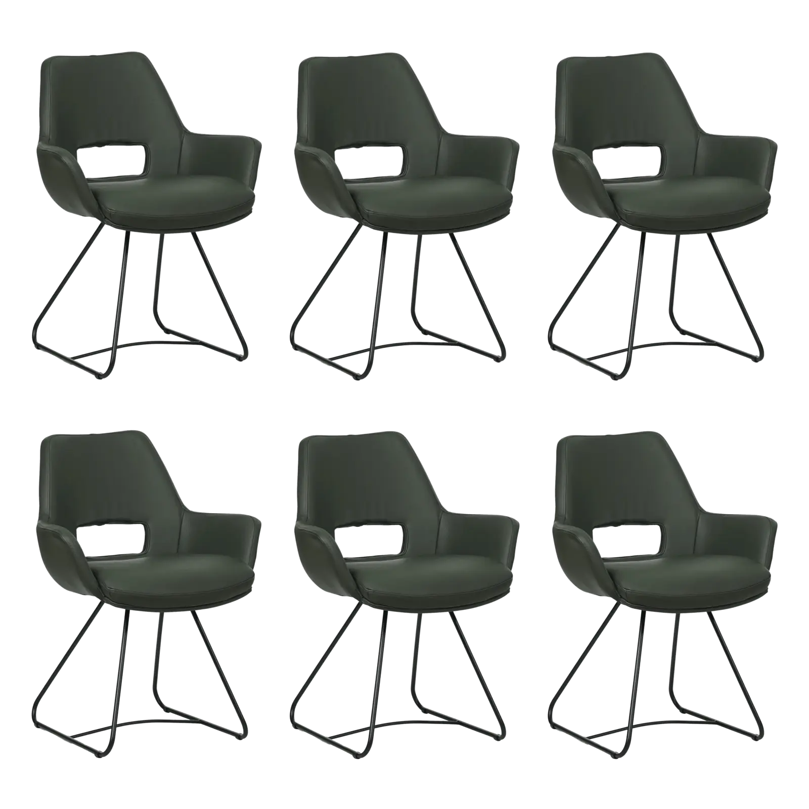 afbeelding van Set van 6 Leren eetkamerstoelen Zippy - Toledo Verde (donkergroen) - U-poot staal rond zwart
