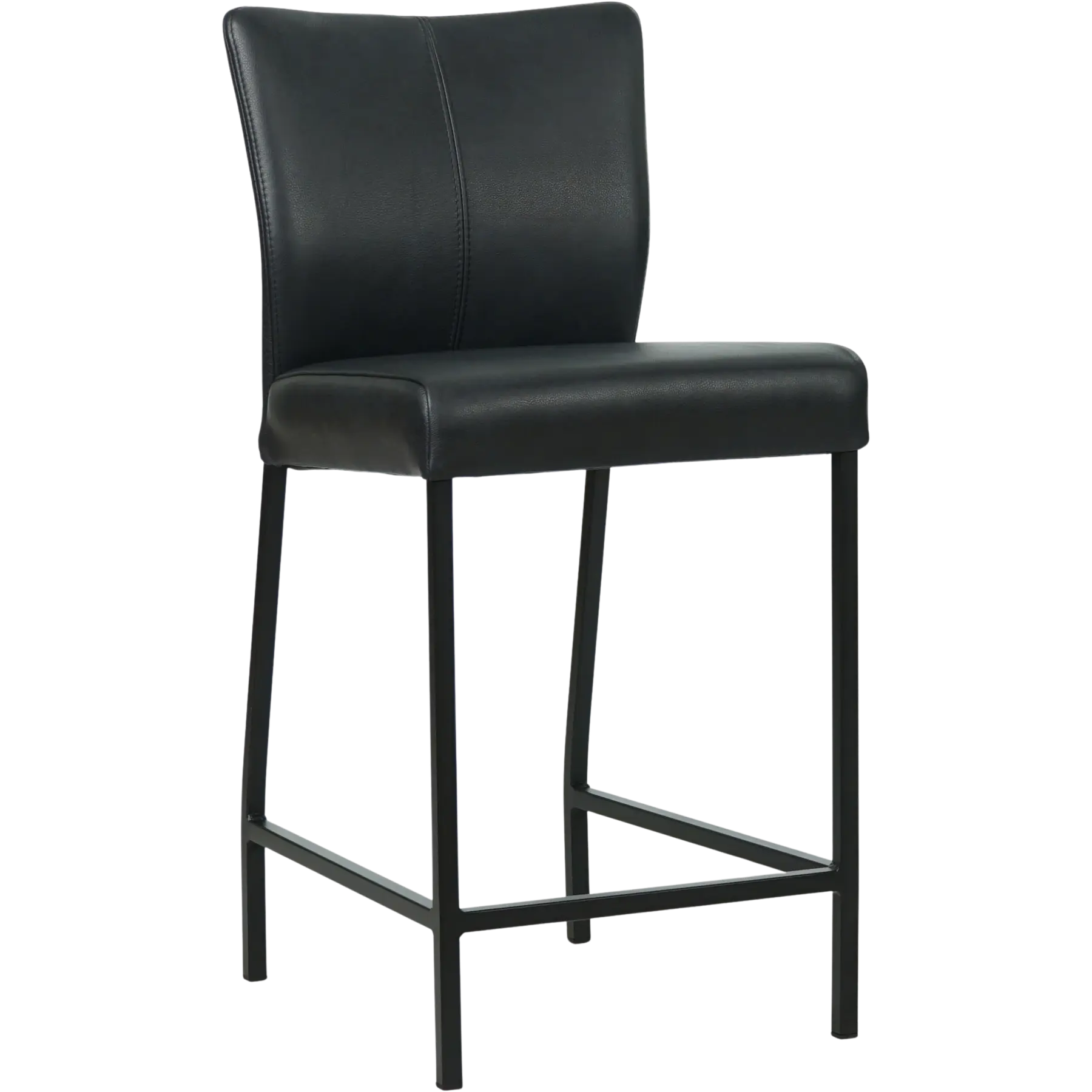 afbeelding van Set van 8 Leren barkrukken Revolt laag - Granada Black (zwart) - Poten staal vierkant zwart