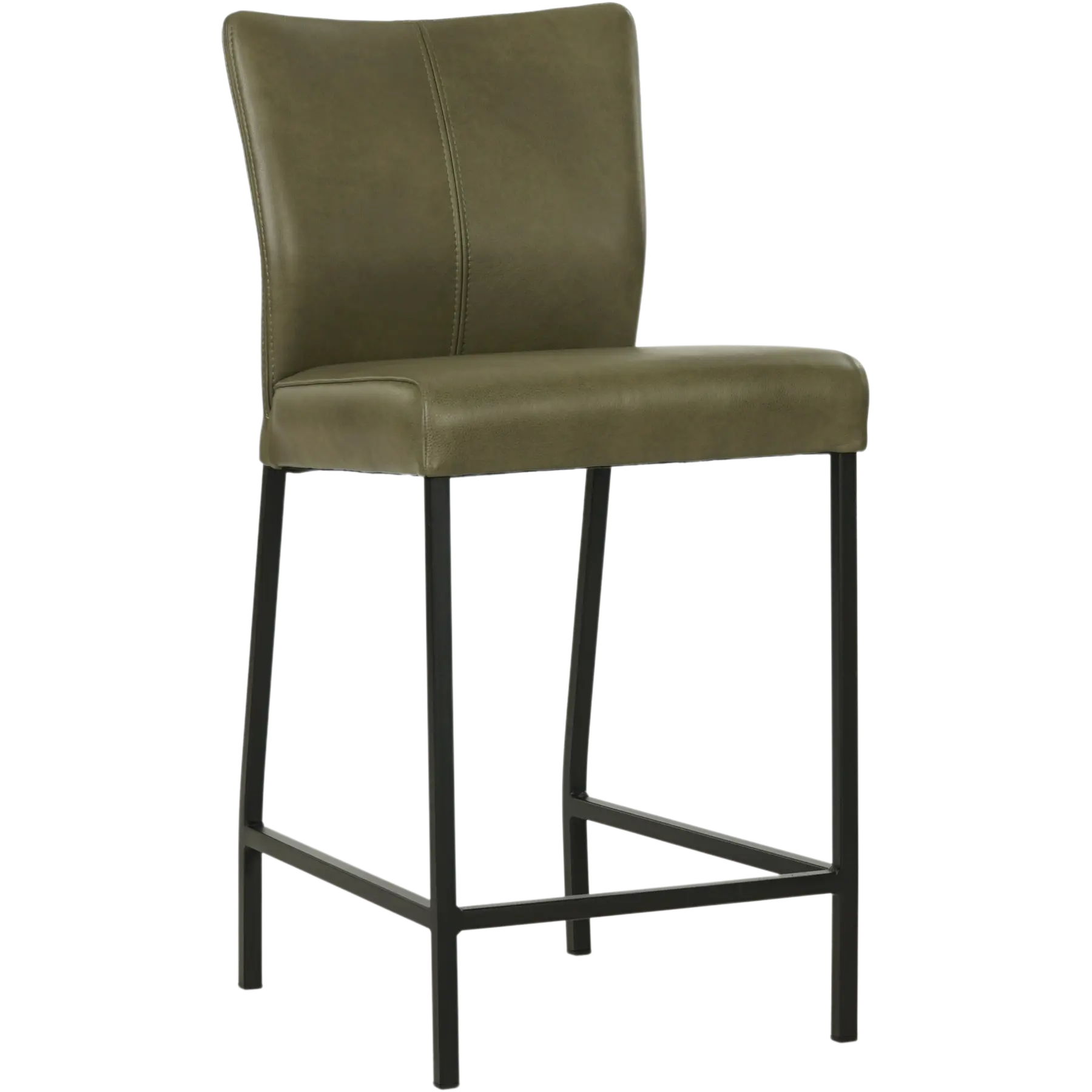 afbeelding van Set van 8 Leren barkrukken Revolt laag - Granada Moss (olijf/groen) - Poten staal vierkant zwart