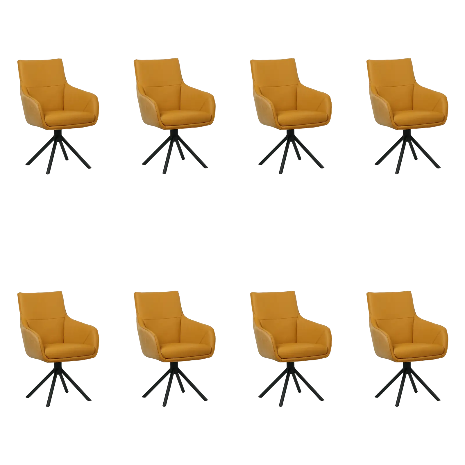 afbeelding van Set van 8 Leren draaibare eetkamerstoelen Fancy Duo - Kenia Cognac en Toledo Leem - Spinpoot staal rond zwart