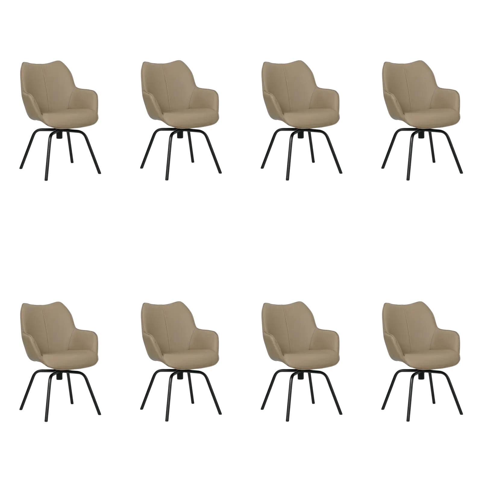 afbeelding van Set van 8 Leren draaibare eetkamerstoelen Magic - Toledo Khaki (taupe/bruin) - Spinpoot staal rond zwart