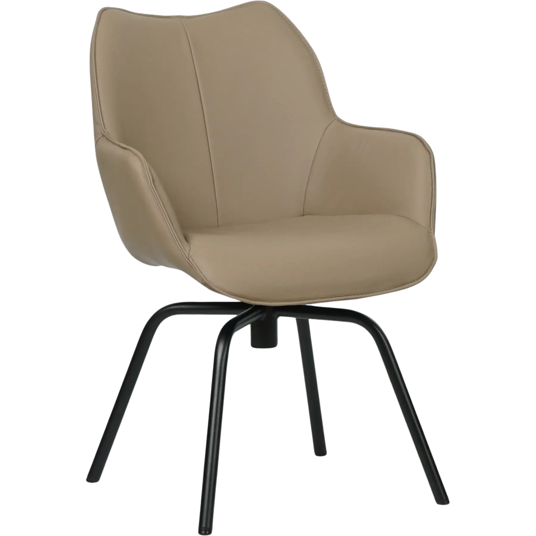 afbeelding van Set van 8 Leren draaibare eetkamerstoelen Magic - Toledo Khaki (taupe/bruin) - Spinpoot staal rond zwart