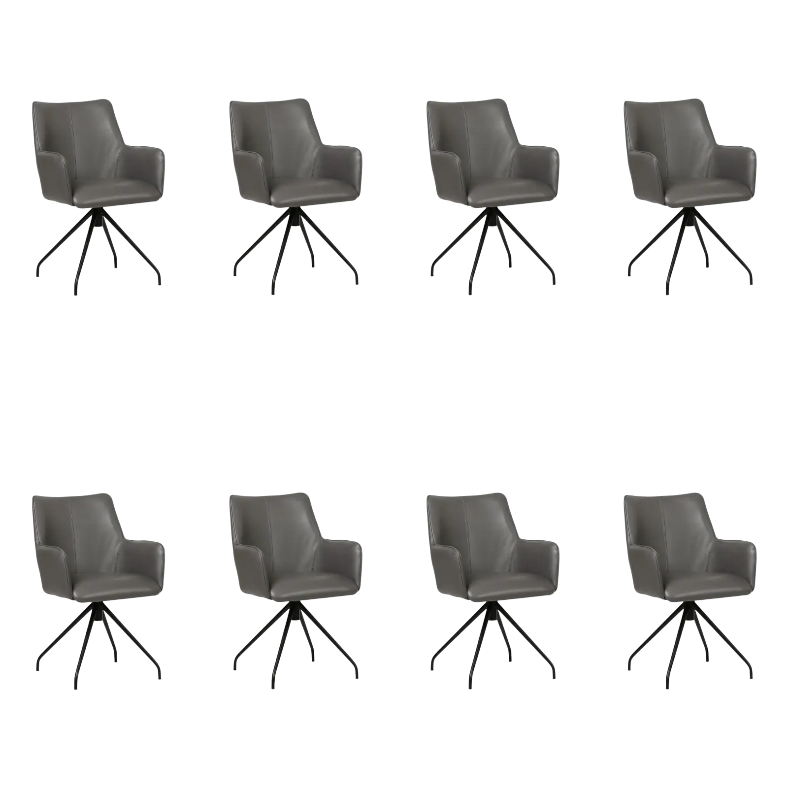 afbeelding van Set van 8 Leren draaibare eetkamerstoelen Wave - Granada Steel (grijs) - Spinpoot staal rond zwart