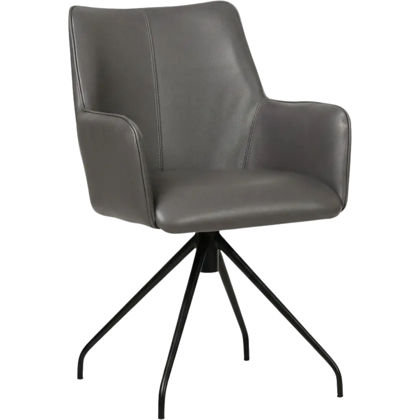 afbeelding van Set van 8 Leren draaibare eetkamerstoelen Wave - Granada Steel (grijs) - Spinpoot staal rond zwart