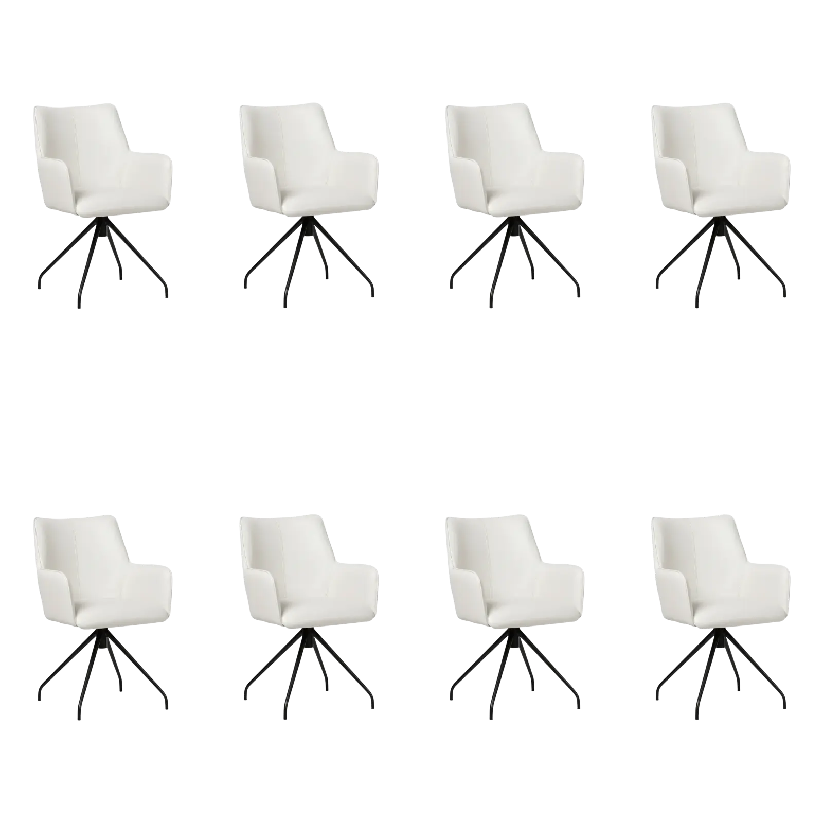 afbeelding van Set van 8 Leren draaibare eetkamerstoelen Wave - Toledo Purewhite (wit) - Spinpoot staal rond zwart