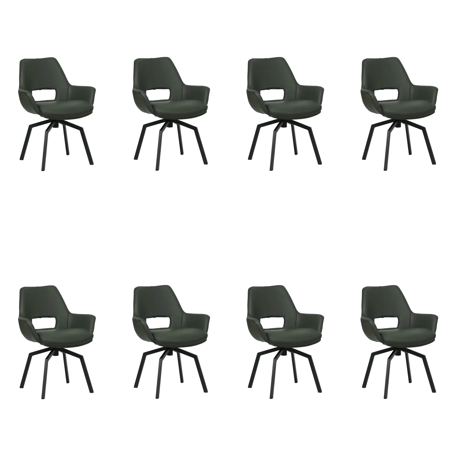 afbeelding van Set van 8 Leren draaibare eetkamerstoelen Zippy - Hermes Verde (donkergroen) - Spinpoot staal vierkant zwart