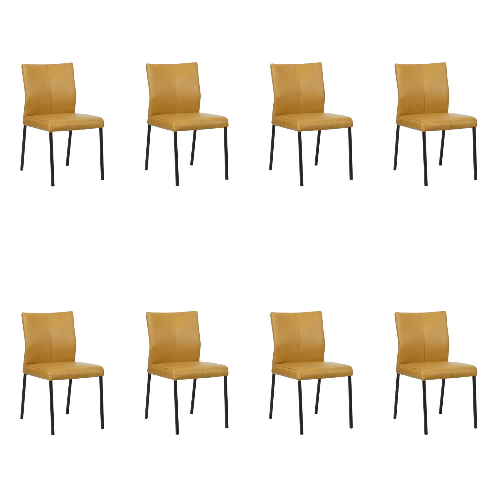 afbeelding van Set van 8 Leren eetkamerstoelen Basic - Granada Amber (cognac) - Poten staal vierkant zwart