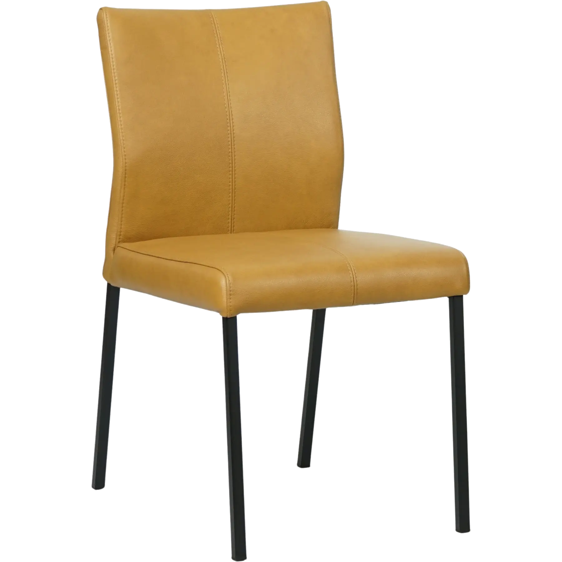 afbeelding van Set van 8 Leren eetkamerstoelen Basic - Granada Amber (cognac) - Poten staal vierkant zwart
