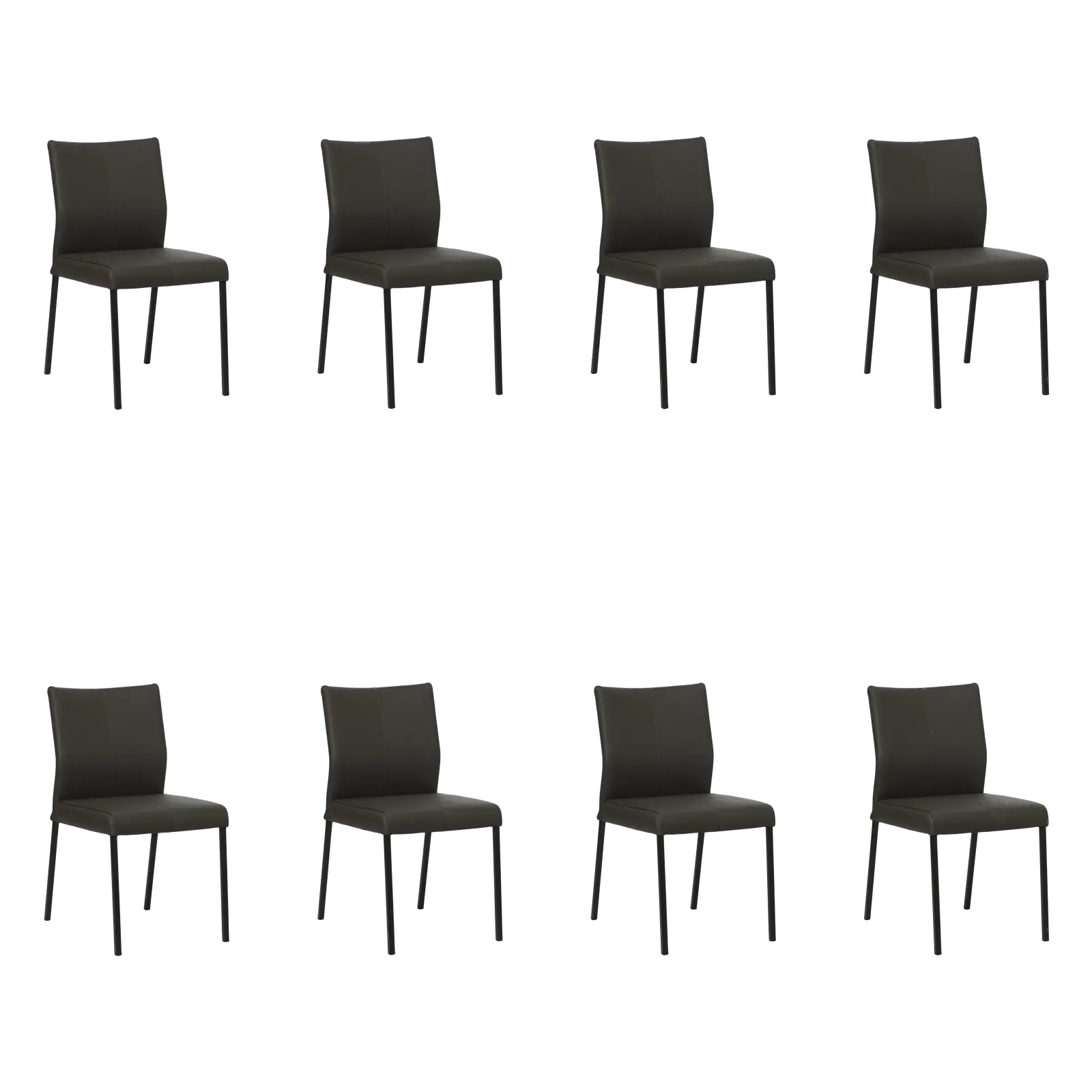 afbeelding van Set van 8 Leren eetkamerstoelen Basic - Hermes Caffe (donkerbruin) - Poten staal vierkant zwart