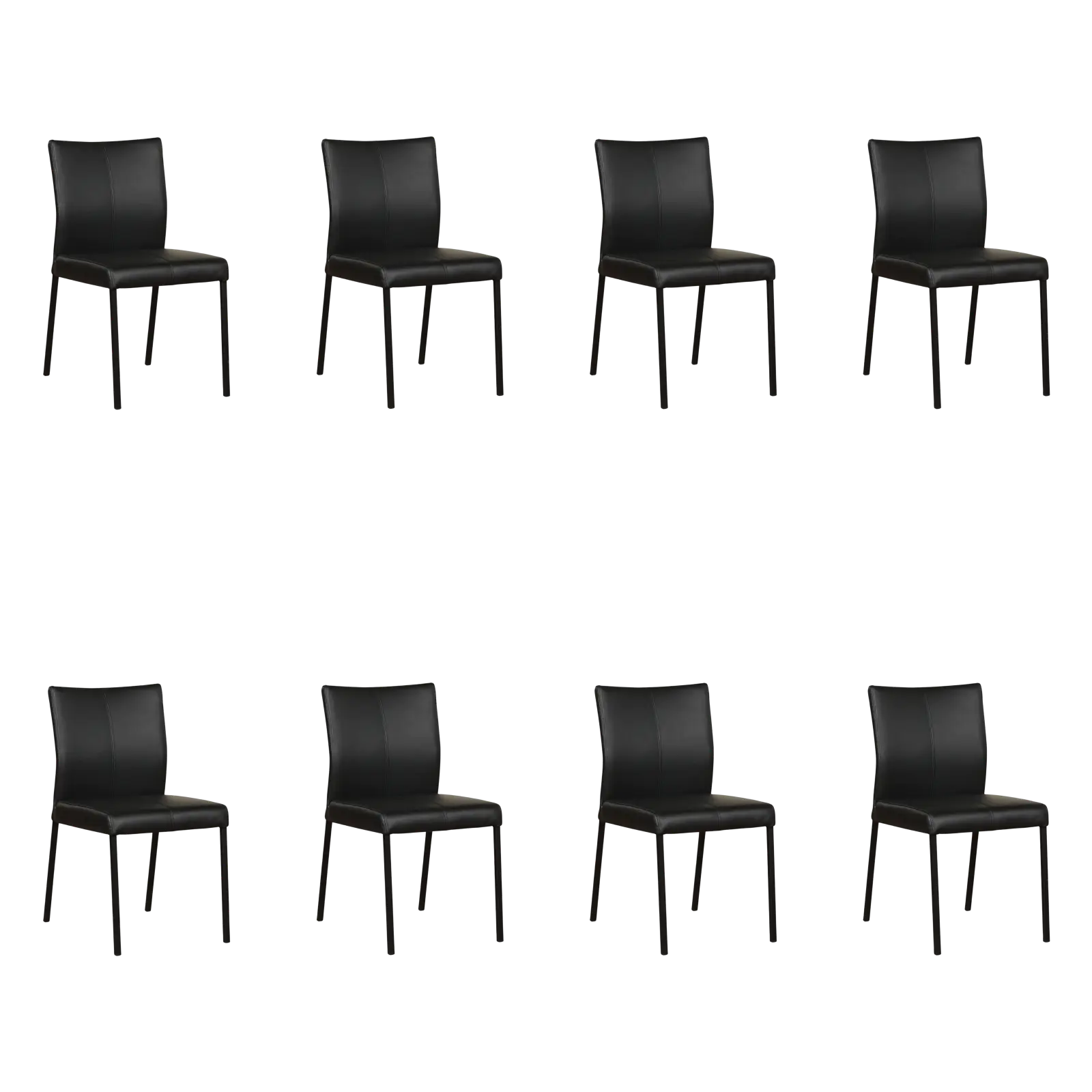 afbeelding van Set van 8 Leren eetkamerstoelen Basic - Hermes Nero (zwart) - Poten staal vierkant zwart