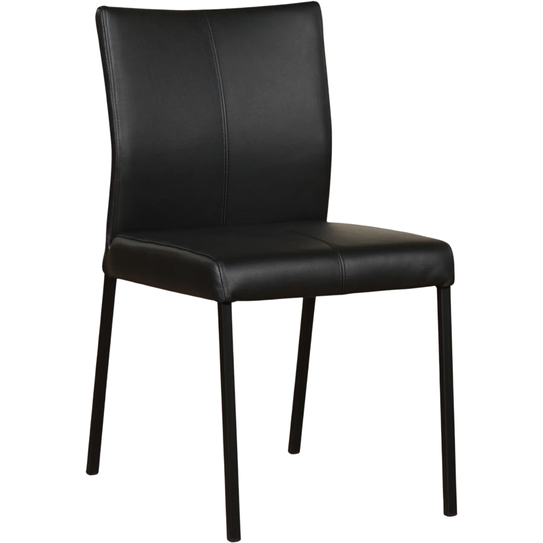 afbeelding van Set van 8 Leren eetkamerstoelen Basic - Hermes Nero (zwart) - Poten staal vierkant zwart