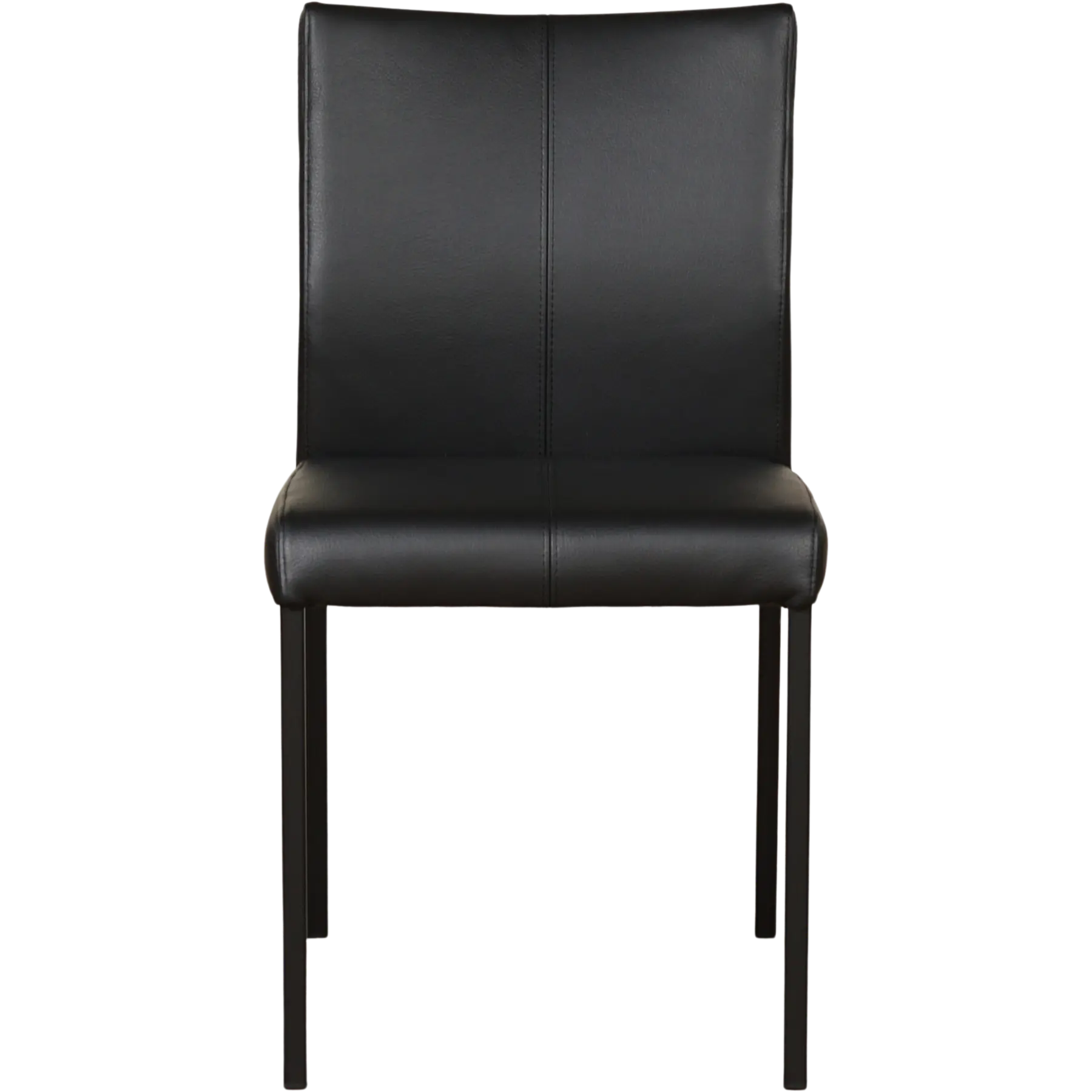 afbeelding van Set van 8 Leren eetkamerstoelen Basic - Hermes Nero (zwart) - Poten staal vierkant zwart