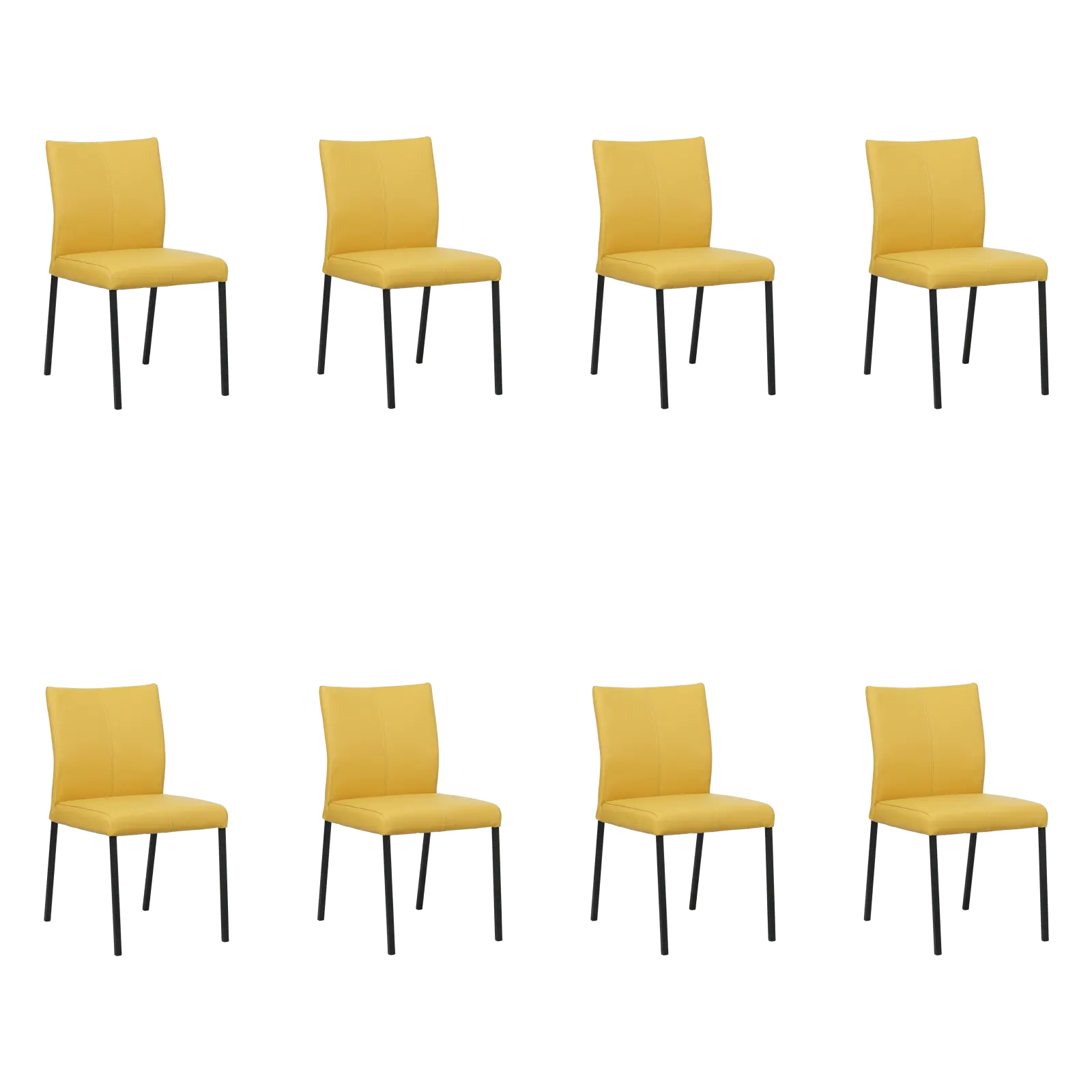 afbeelding van Set van 8 Leren eetkamerstoelen Basic - Toledo Giallo (geel) - Poten staal vierkant zwart