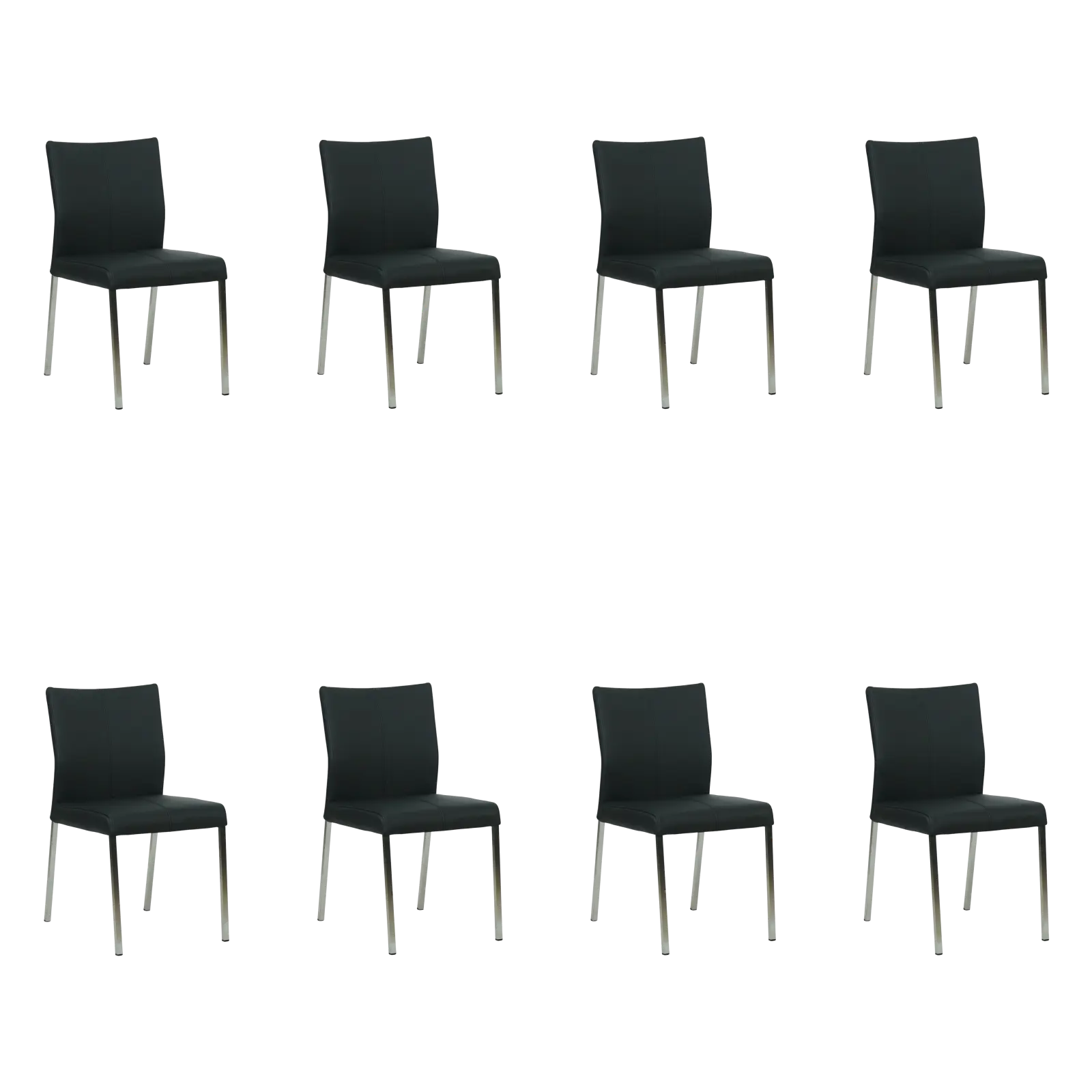 afbeelding van Set van 8 Leren eetkamerstoelen Basic - Toledo Nero (zwart) - Poten staal vierkant RVS