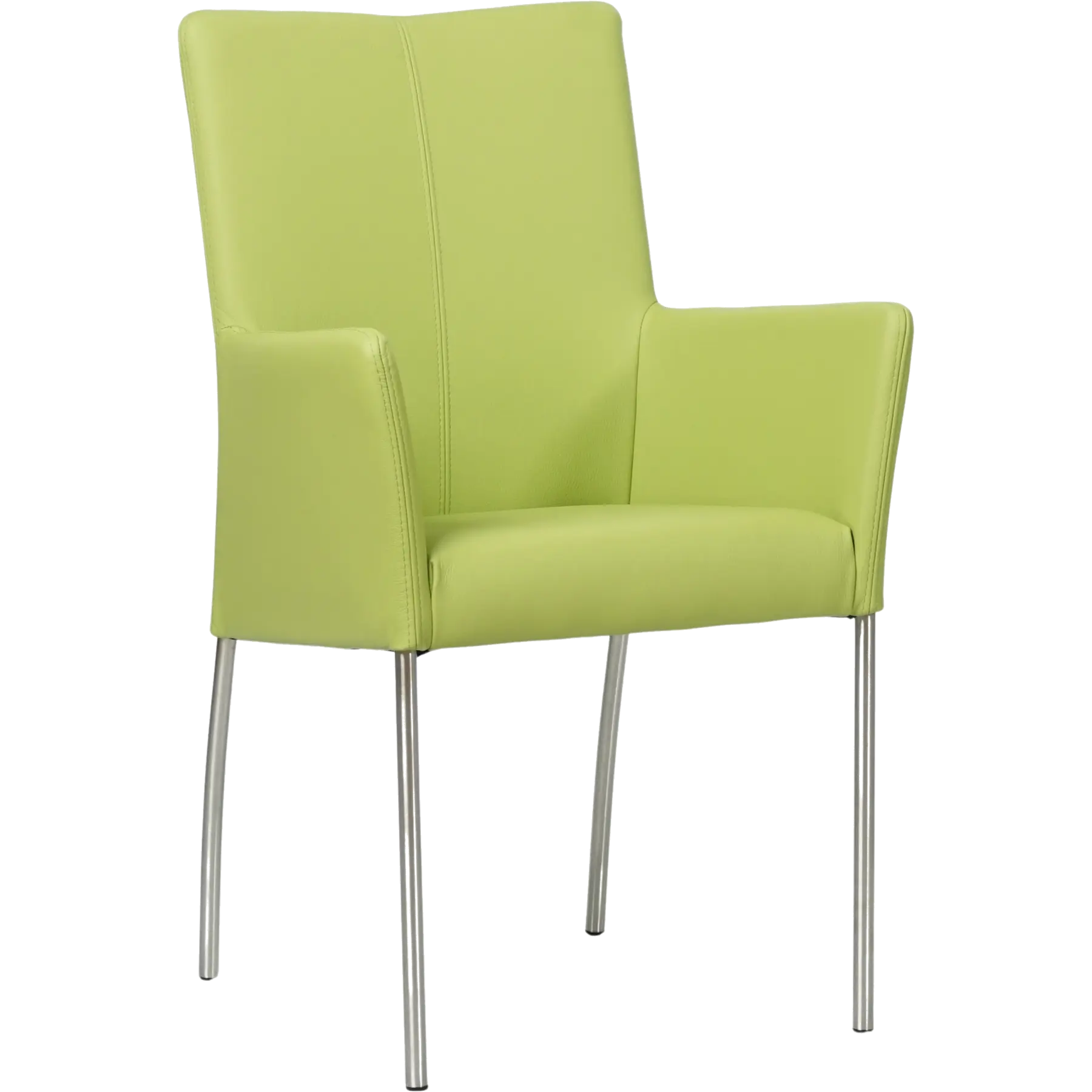 afbeelding van Set van 8 Leren eetkamerstoelen Comfort met armleuning - Toledo Lime (felgroen) - Poten staal rond RVS