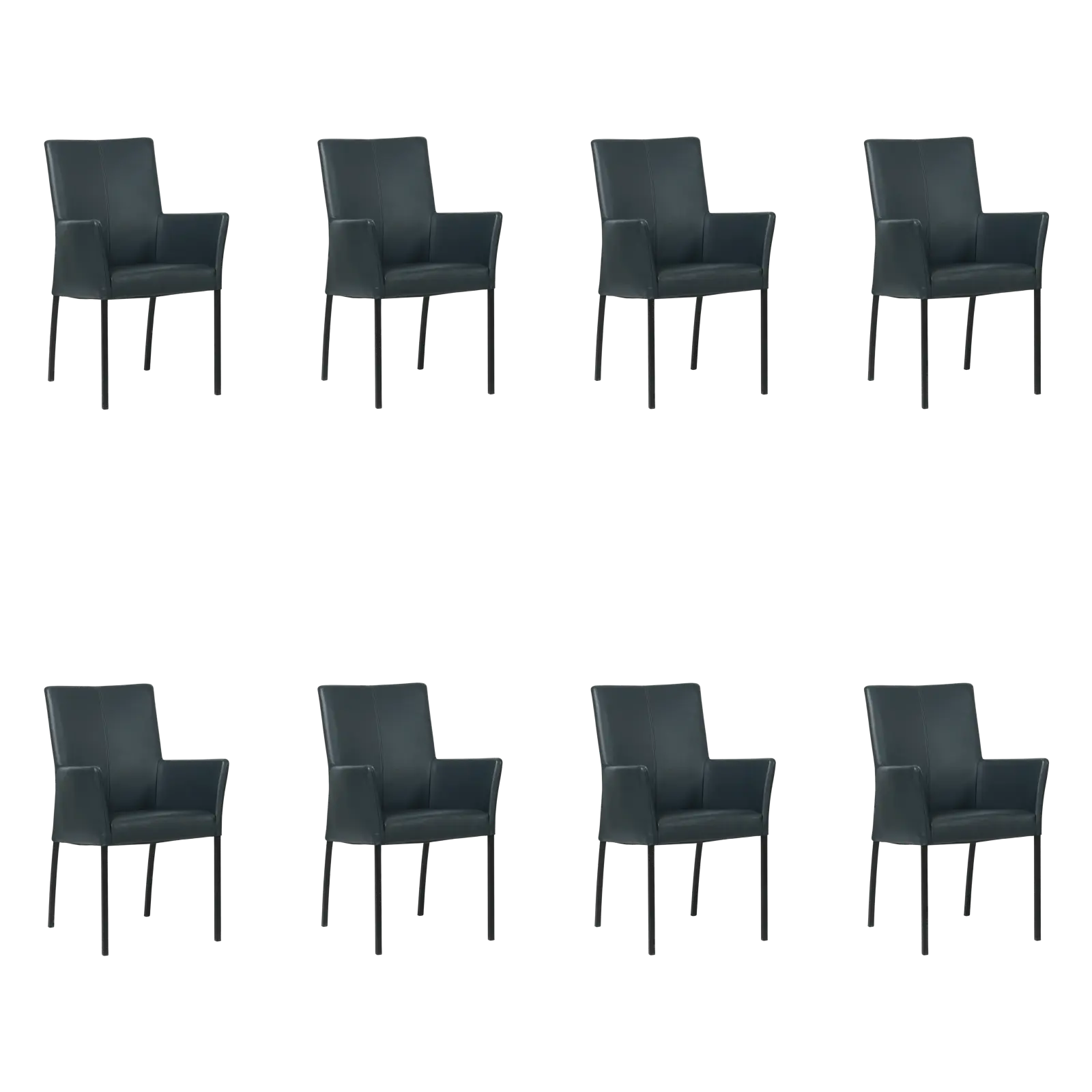 afbeelding van Set van 8 Leren eetkamerstoelen Comfort met armleuning - Toledo Marine (blauw) - Poten staal vierkant zwart
