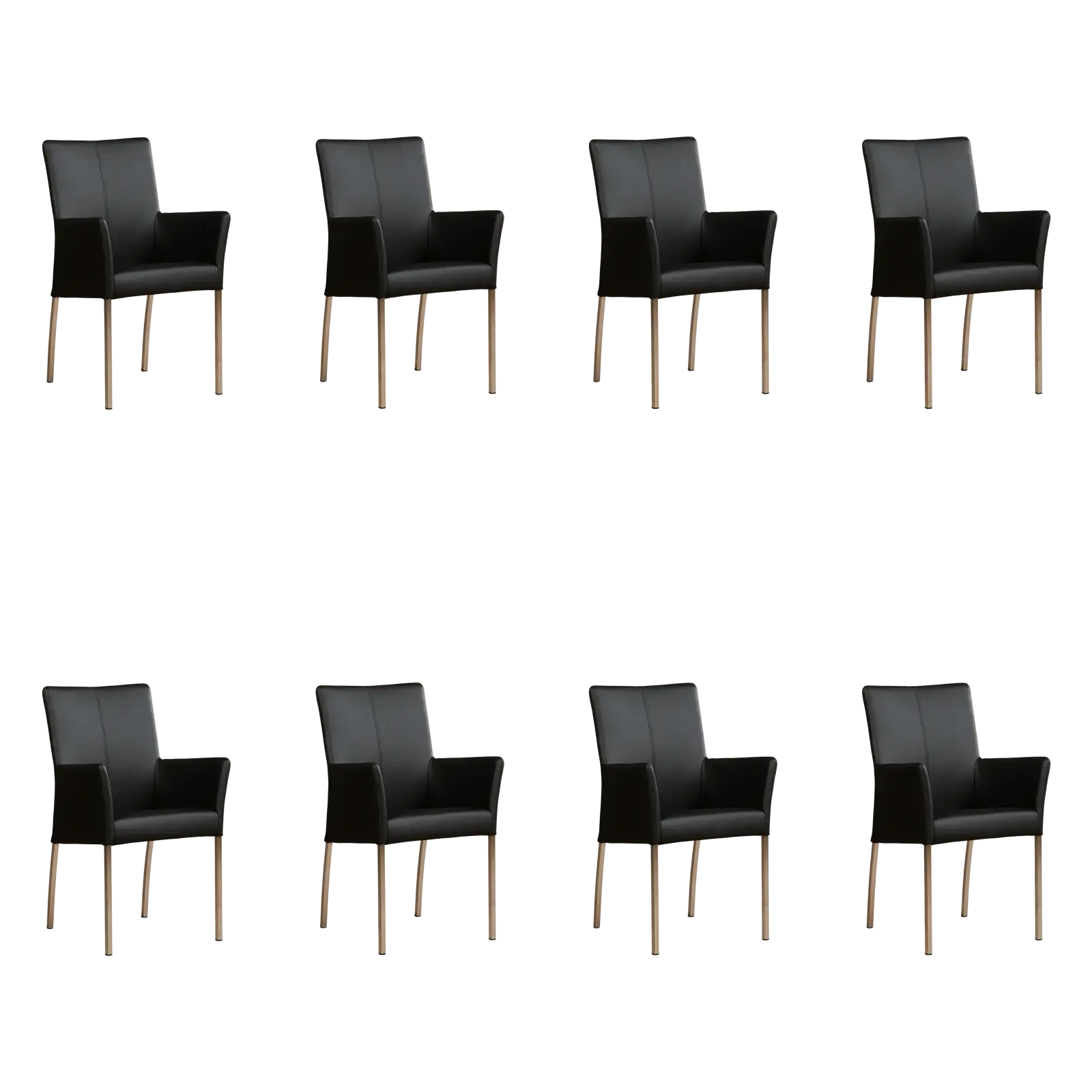 afbeelding van Set van 8 Leren eetkamerstoelen Comfort met armleuning - Toledo Nero (zwart) - Poten staal vierkant RVS