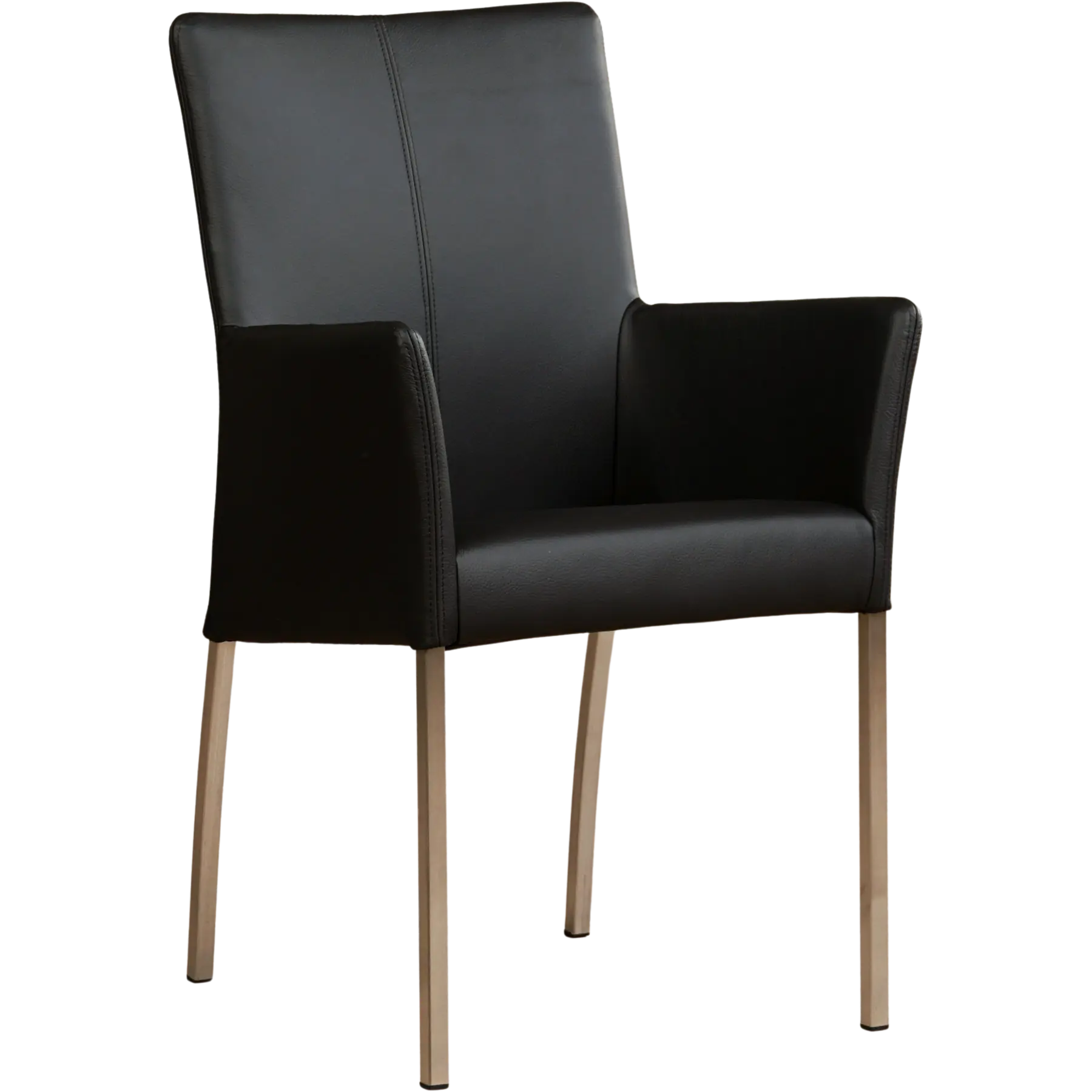 afbeelding van Set van 8 Leren eetkamerstoelen Comfort met armleuning - Toledo Nero (zwart) - Poten staal vierkant RVS