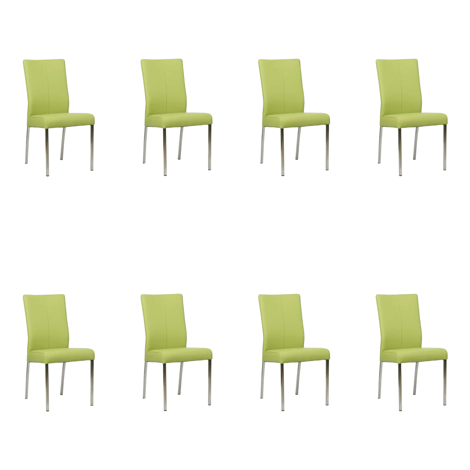 afbeelding van Set van 8 Leren eetkamerstoelen Comfort - Toledo Lime (felgroen) - Poten staal vierkant RVS