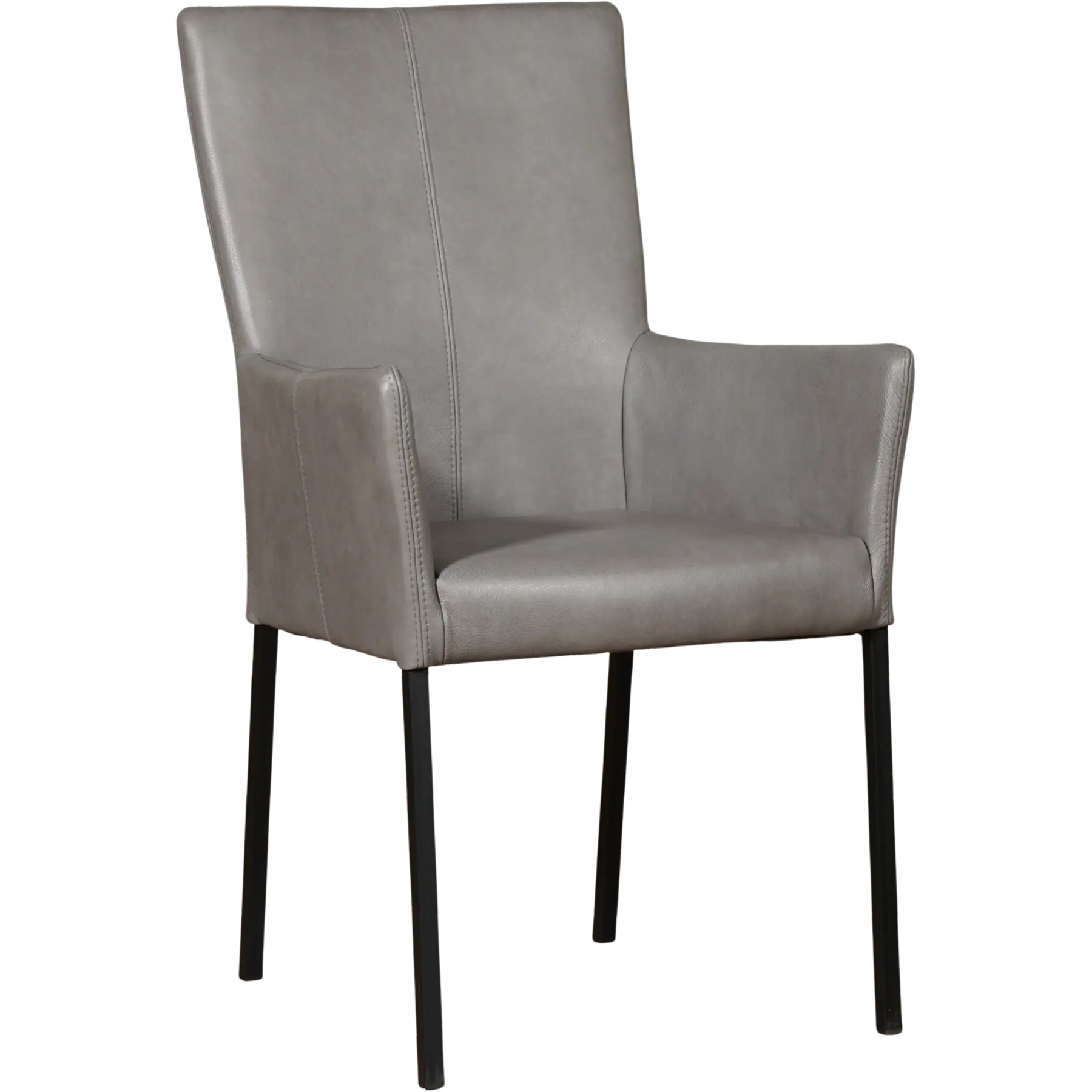 afbeelding van Set van 8 Leren eetkamerstoelen Daily met armleuning - Granada Steel (grijs) - Poten staal vierkant zwart