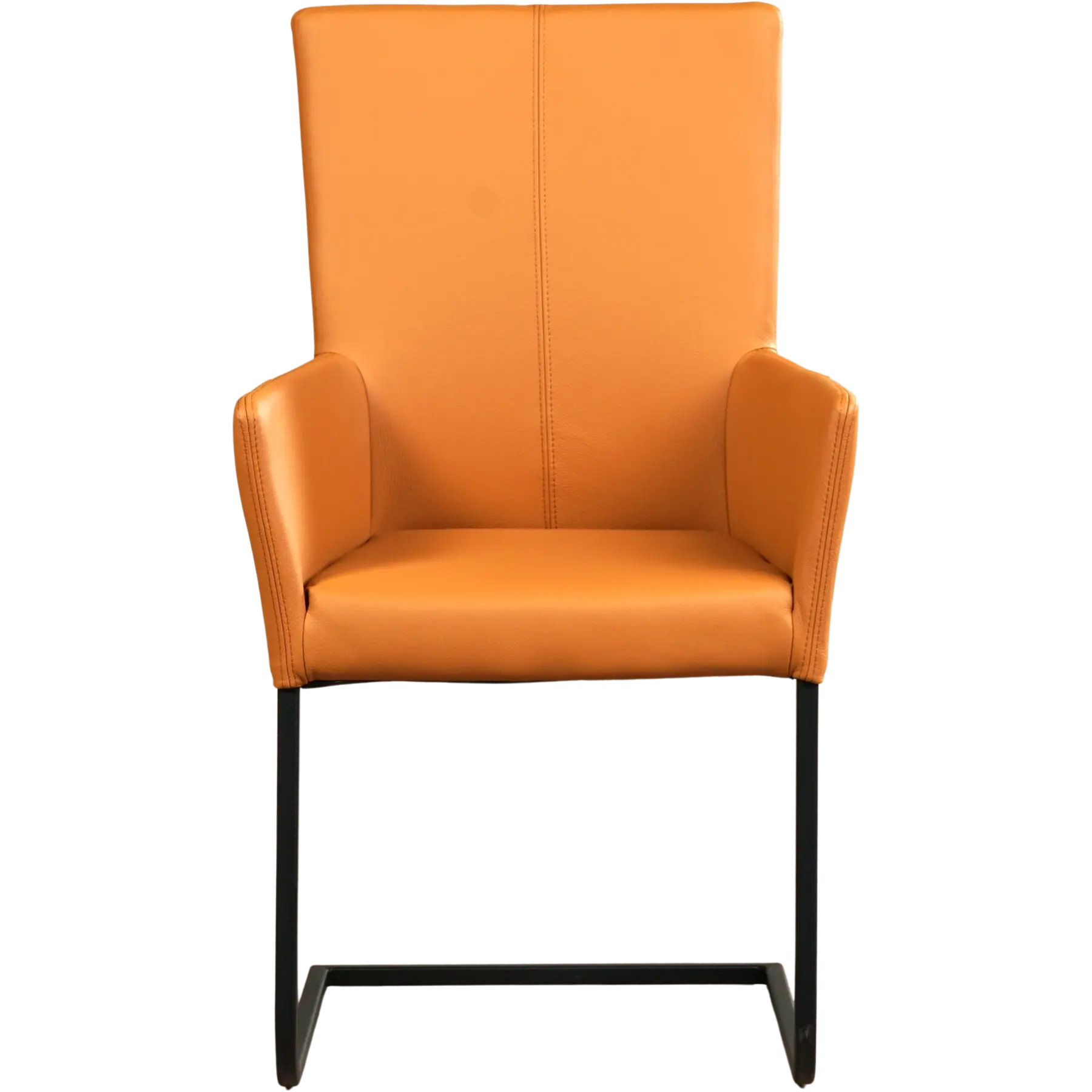 afbeelding van Set van 8 Leren eetkamerstoelen Dare met armleuning - Toledo Sabbia (lichtcognac) - Sledepoot staal vierkant zwart