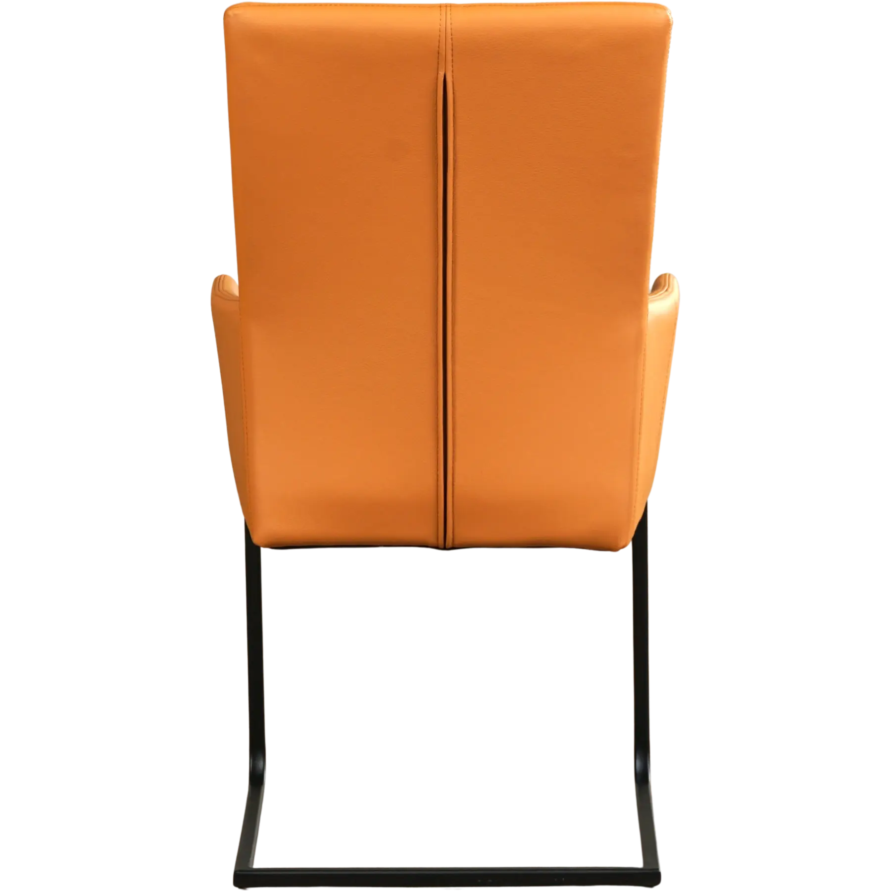 afbeelding van Set van 8 Leren eetkamerstoelen Dare met armleuning - Toledo Sabbia (lichtcognac) - Sledepoot staal vierkant zwart