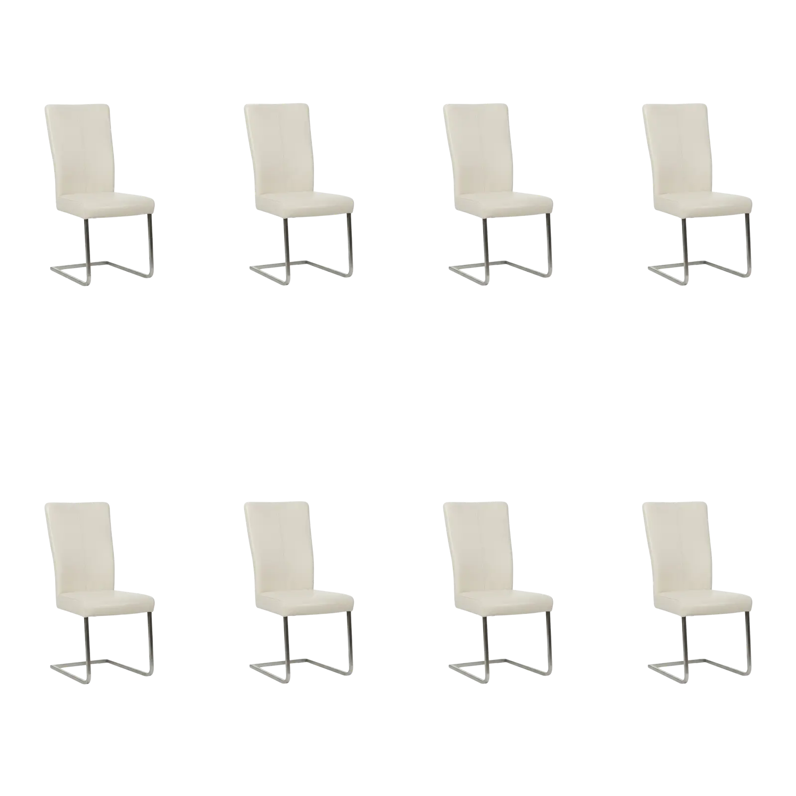 afbeelding van Set van 8 Leren eetkamerstoelen Dare - Toledo Bianco (gebroken wit) - Sledepoot staal vierkant RVS