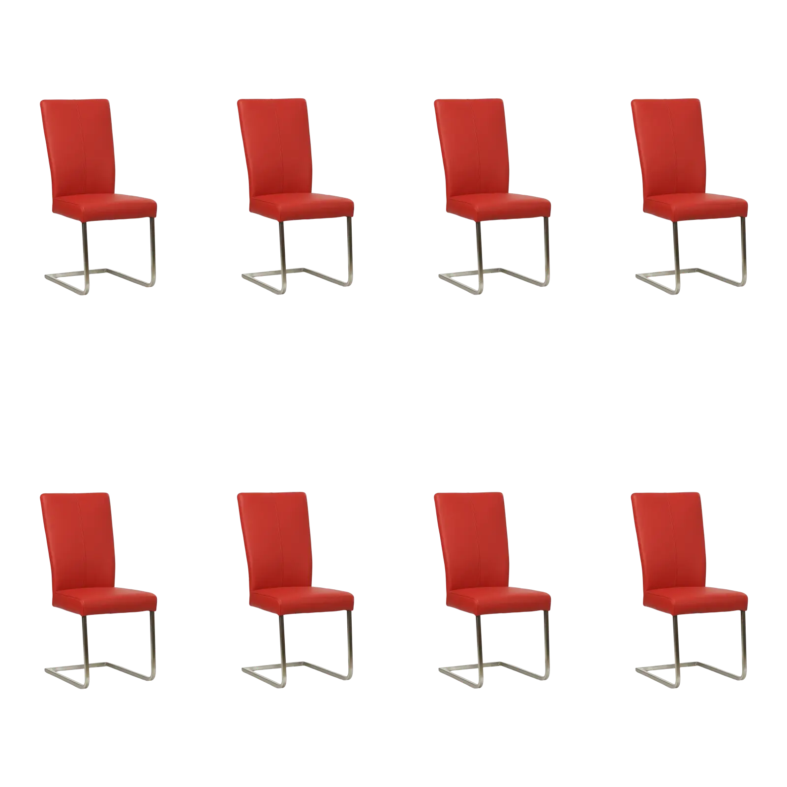 afbeelding van Set van 8 Leren eetkamerstoelen Dare - Toledo Ducati (rood) - Sledepoot staal vierkant RVS