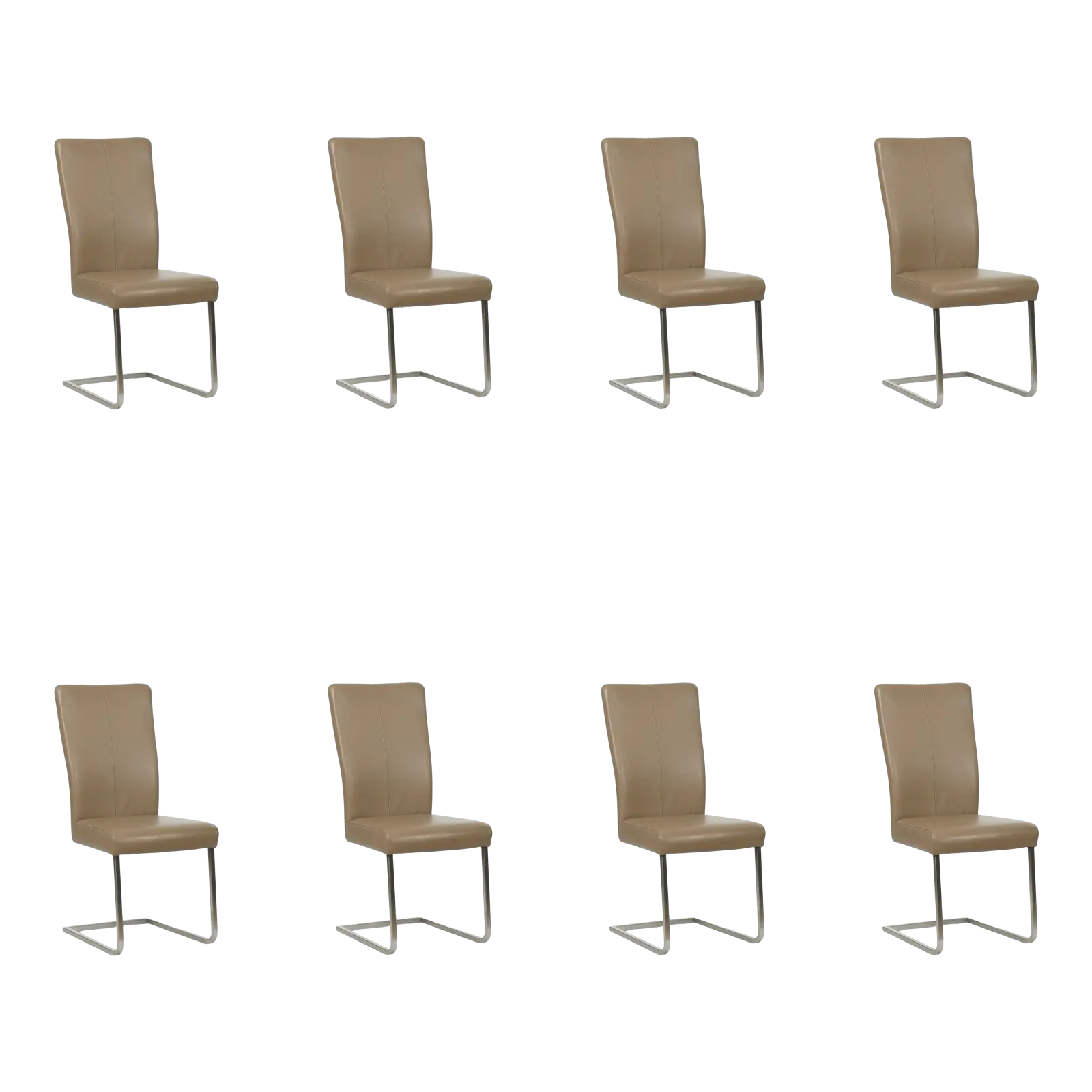 afbeelding van Set van 8 Leren eetkamerstoelen Dare - Toledo Mocca (taupe/bruin) - Sledepoot staal vierkant RVS