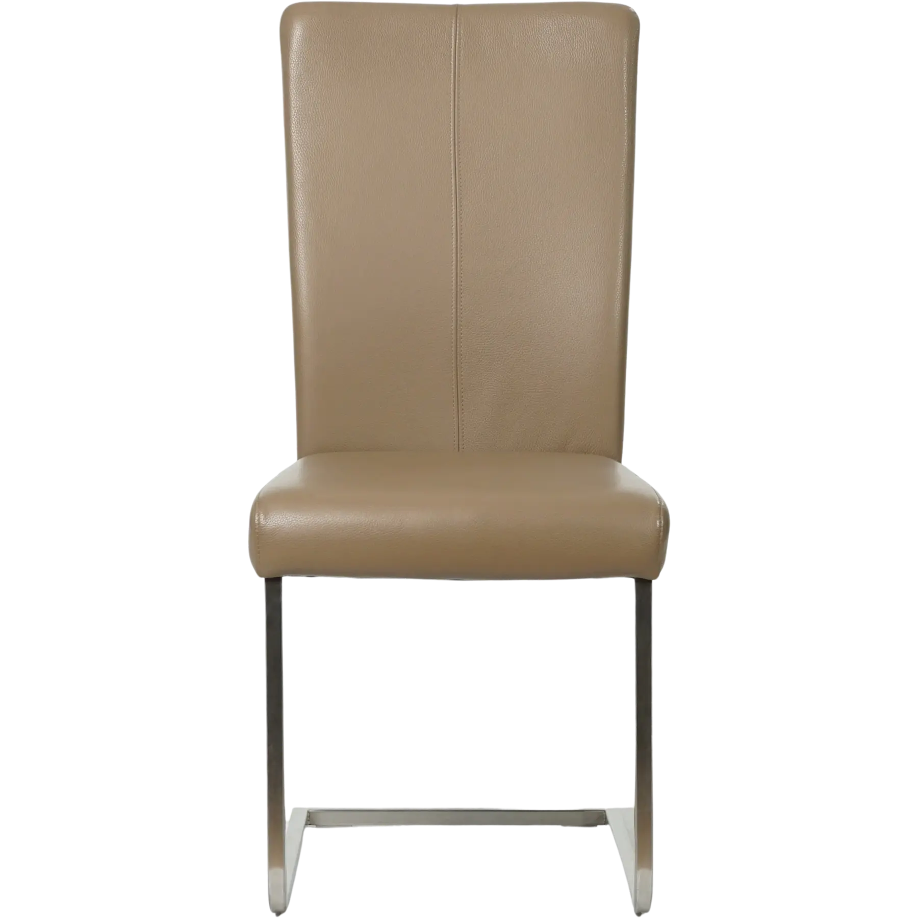 afbeelding van Set van 8 Leren eetkamerstoelen Dare - Toledo Mocca (taupe/bruin) - Sledepoot staal vierkant RVS
