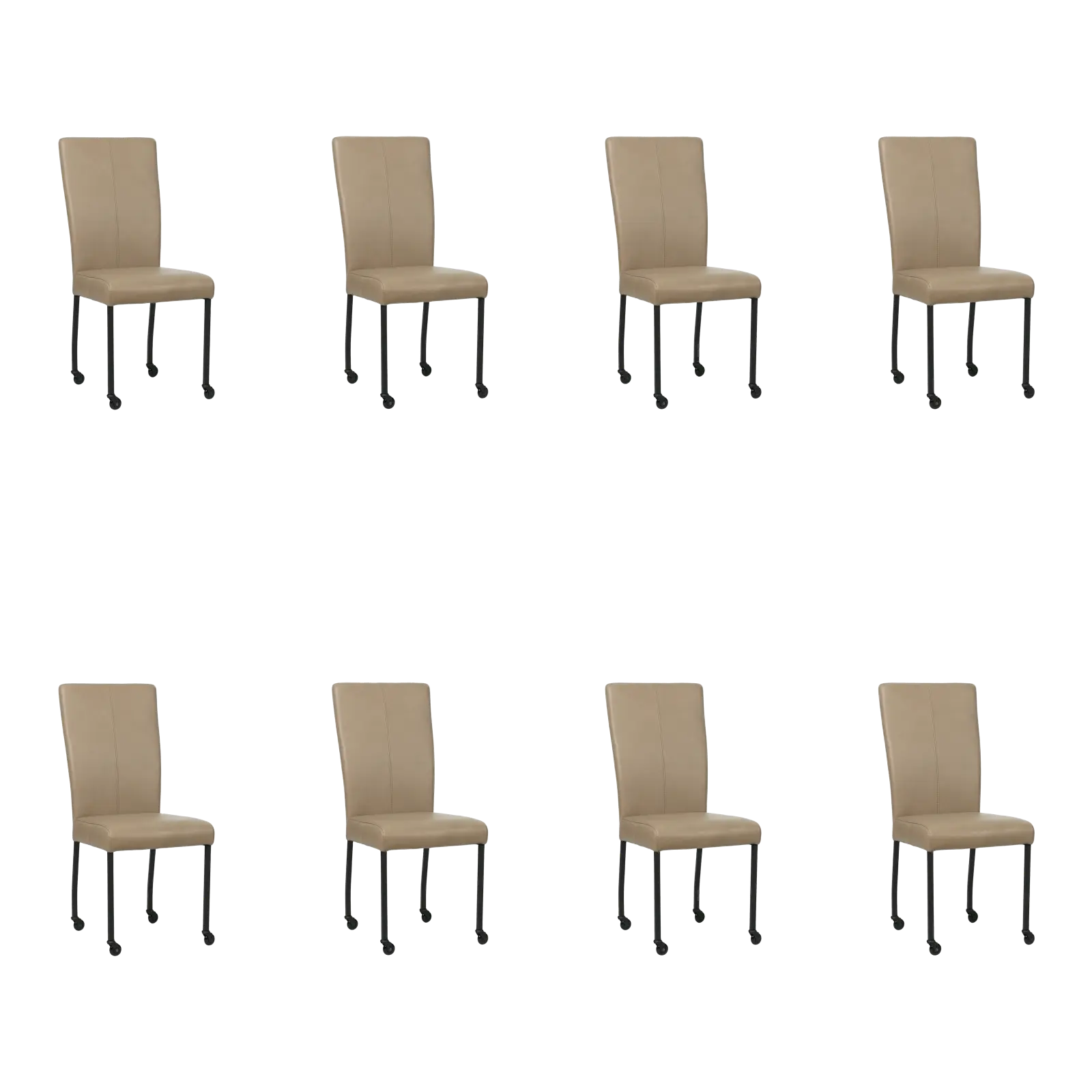 afbeelding van Set van 8 Leren eetkamerstoelen Deal - Granada Taupe (taupe/bruin) - Poten staal vierkant zwart
