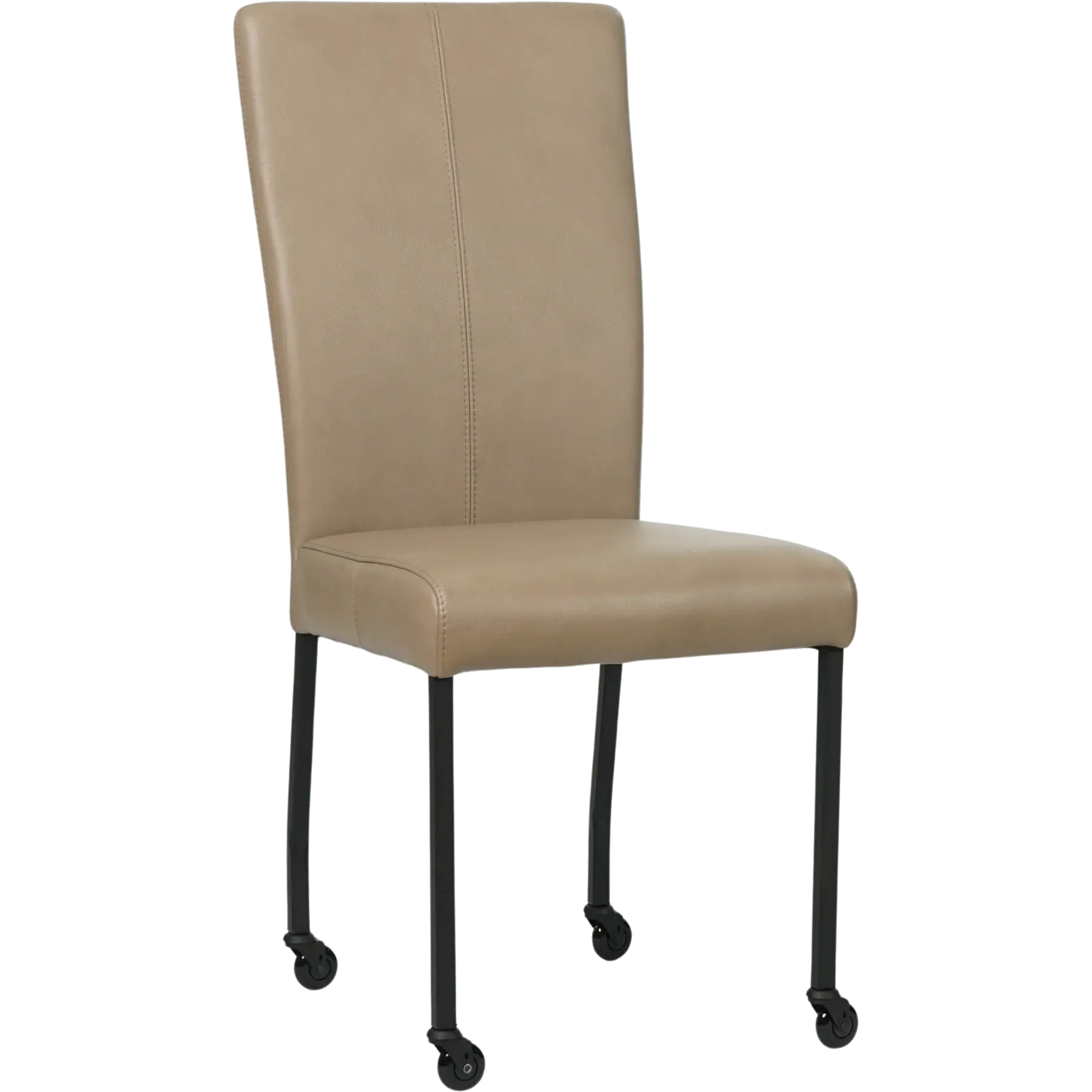 afbeelding van Set van 8 Leren eetkamerstoelen Deal - Granada Taupe (taupe/bruin) - Poten staal vierkant zwart