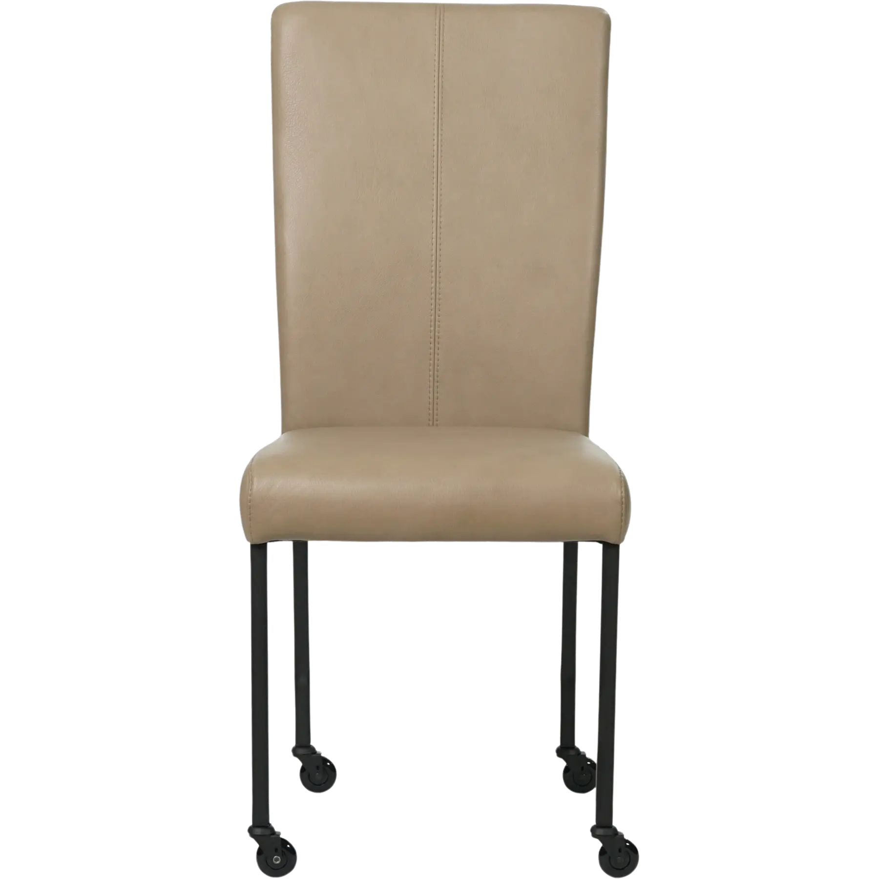 afbeelding van Set van 8 Leren eetkamerstoelen Deal - Granada Taupe (taupe/bruin) - Poten staal vierkant zwart