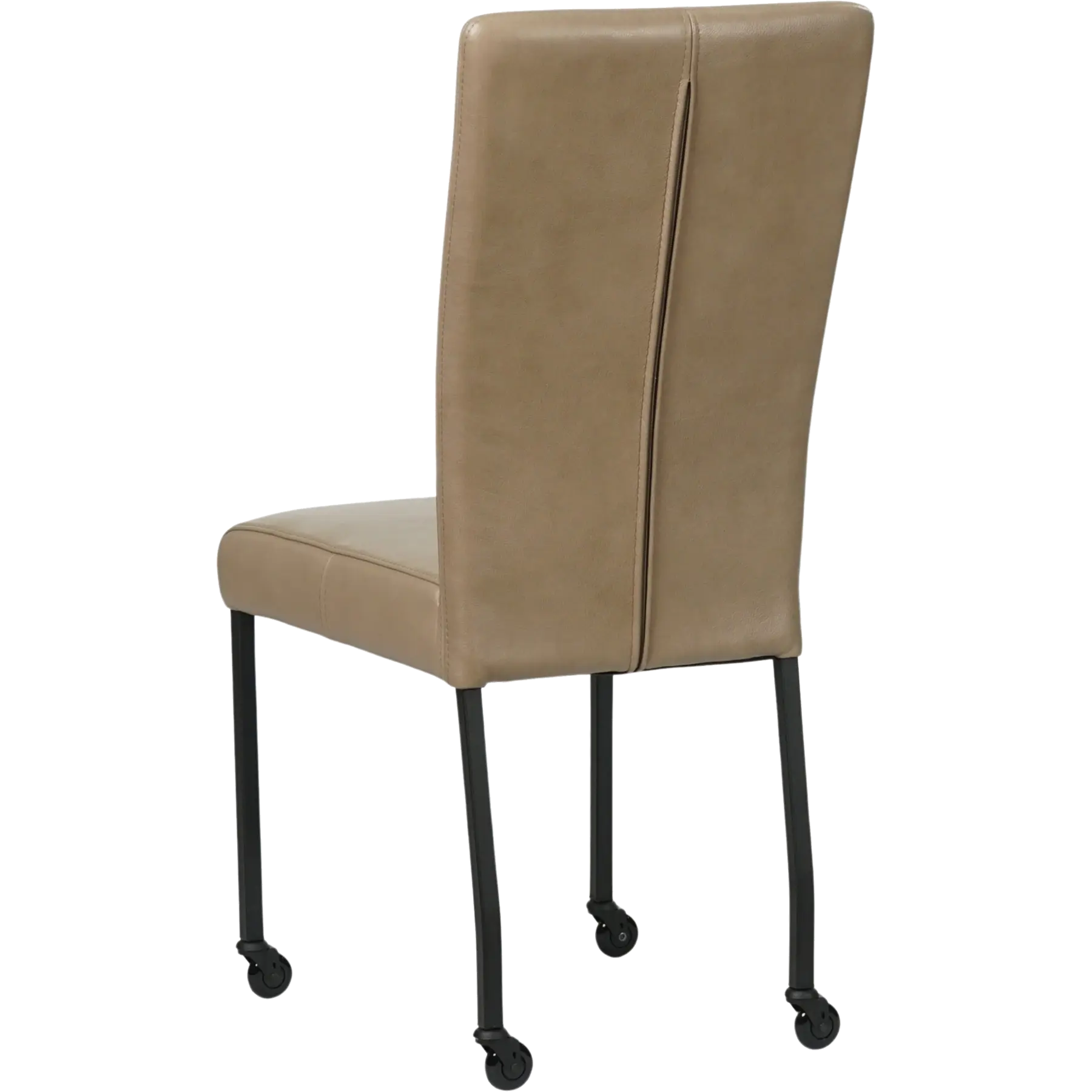 afbeelding van Set van 8 Leren eetkamerstoelen Deal - Granada Taupe (taupe/bruin) - Poten staal vierkant zwart