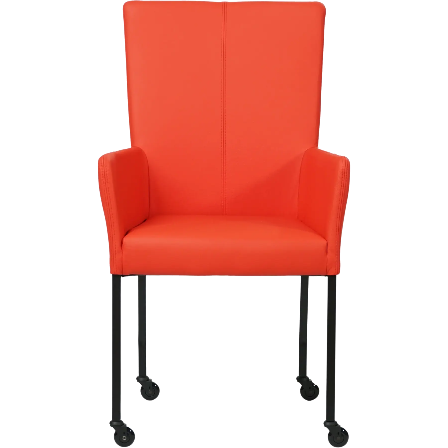 afbeelding van Set van 8 Leren eetkamerstoelen Deal met armleuning - Hermes Lipstick (felrood) - Poten staal vierkant zwart