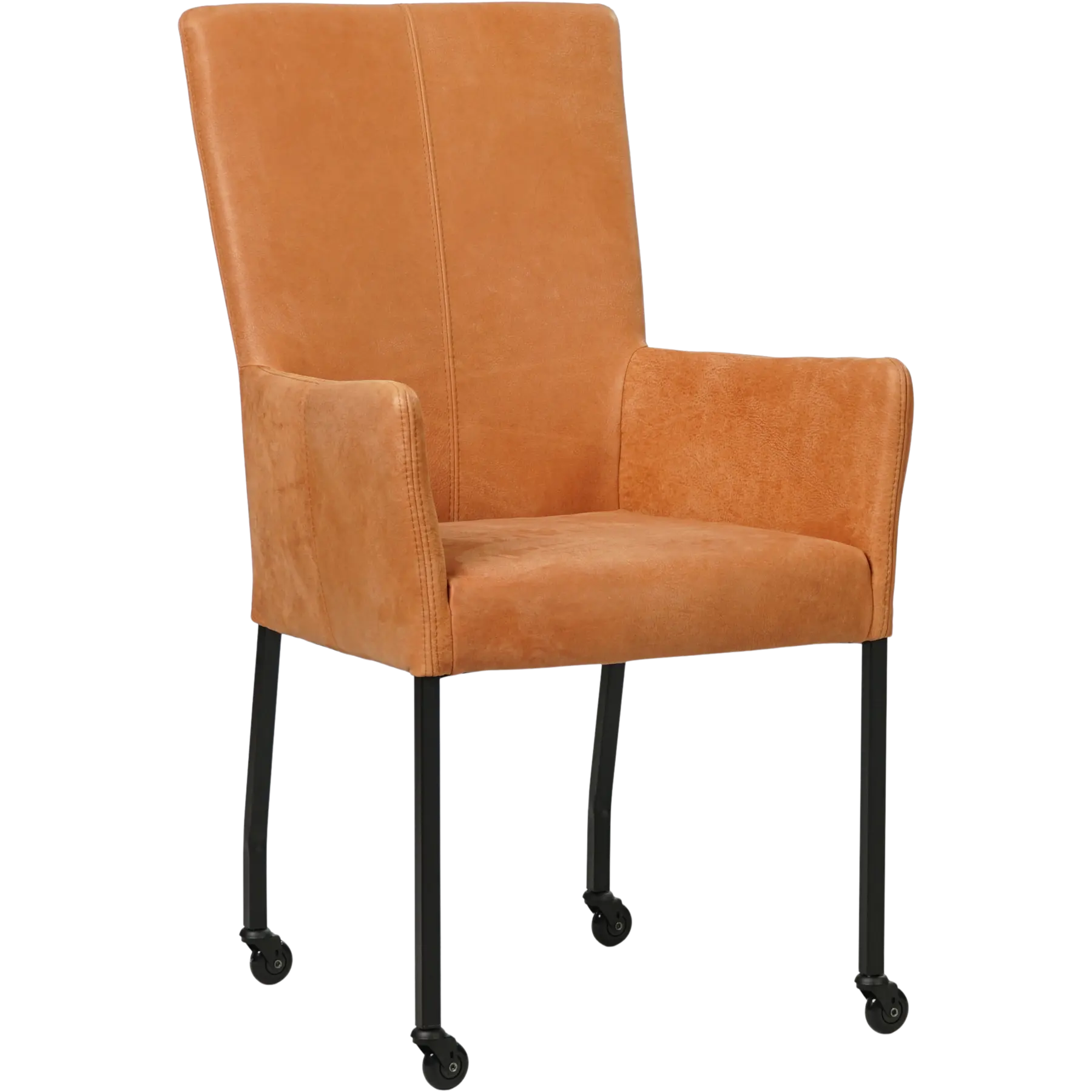 afbeelding van Set van 8 Leren eetkamerstoelen Deal met armleuning - Kenia Rost (oranje) - Poten staal vierkant zwart